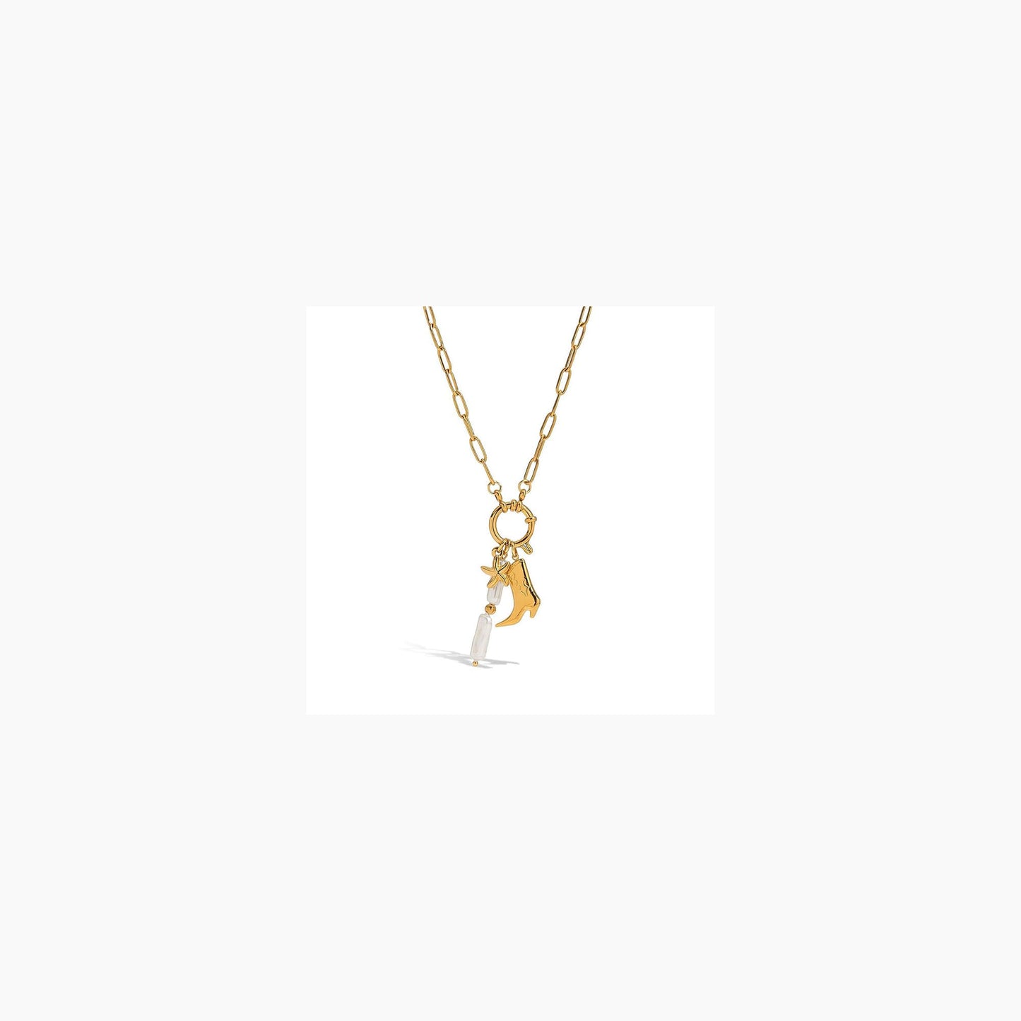 Biuwos Cowgirl Boot Starfish Necklace for Women Metal Summer Pendant Necklace Western Jewelry