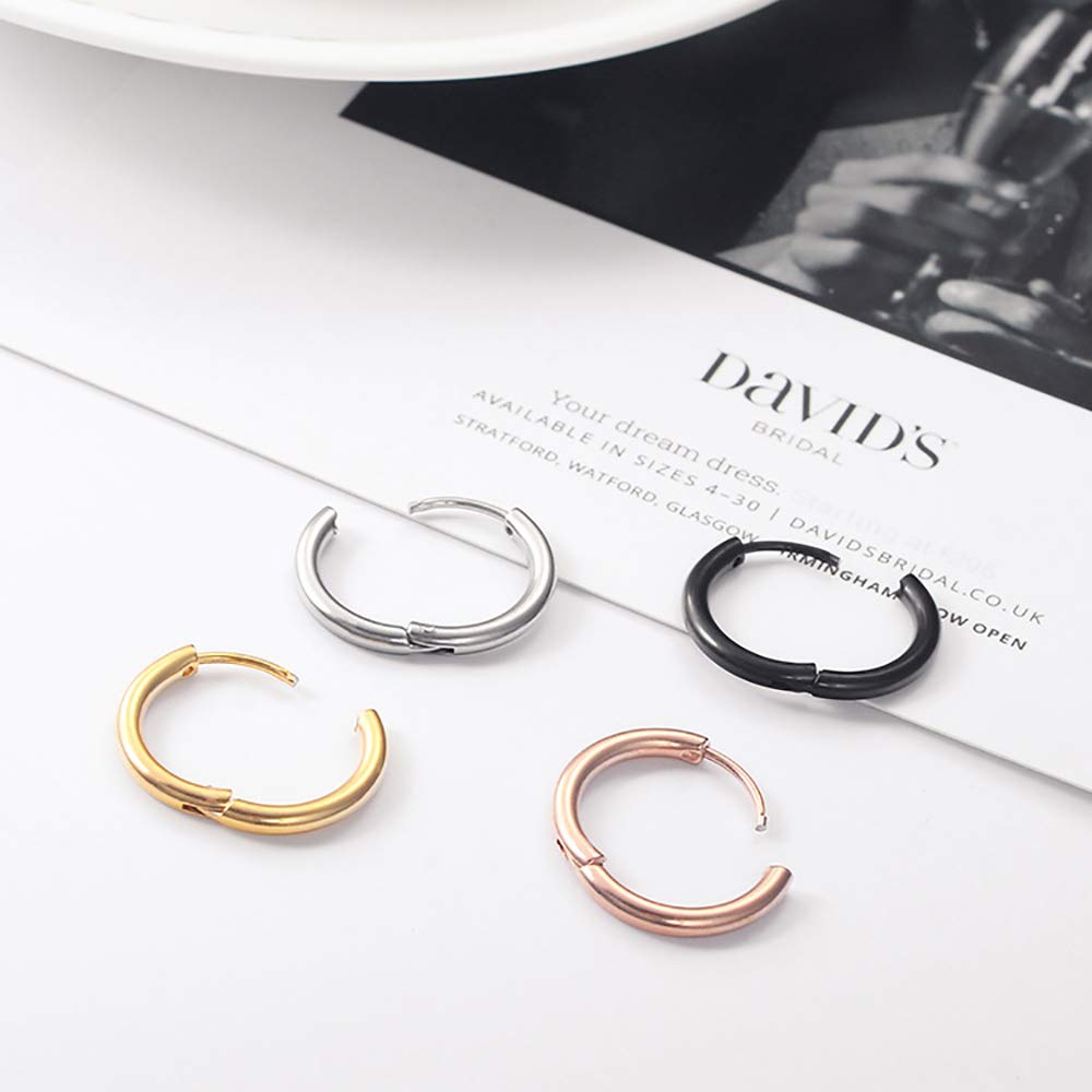 316L Surgical Stainless Steel Huggie Hoop Earrings 10mm Gold Hypoallergenic Earrings Hoop Cartilage Helix Lobes Hinged Sleeper Earrings For Men Women (C01:10mm Gold(THK 2.0mm))