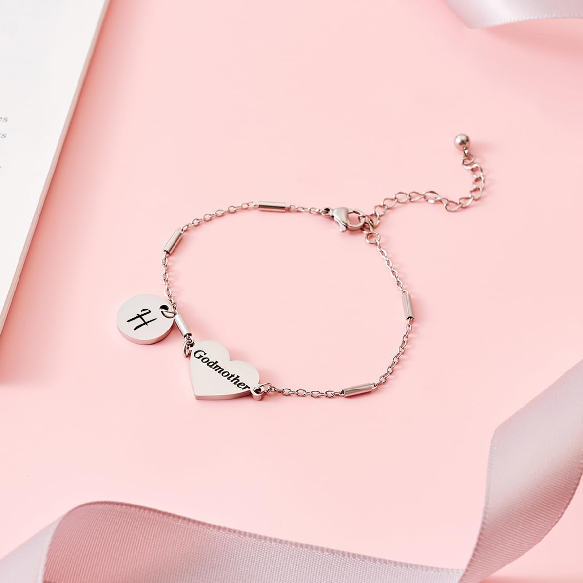 CHENVA Godmother Gifts Initial Bracelet Bangle for Women Gift for Godmother from Goddaughter (Godmother Bracelet H)