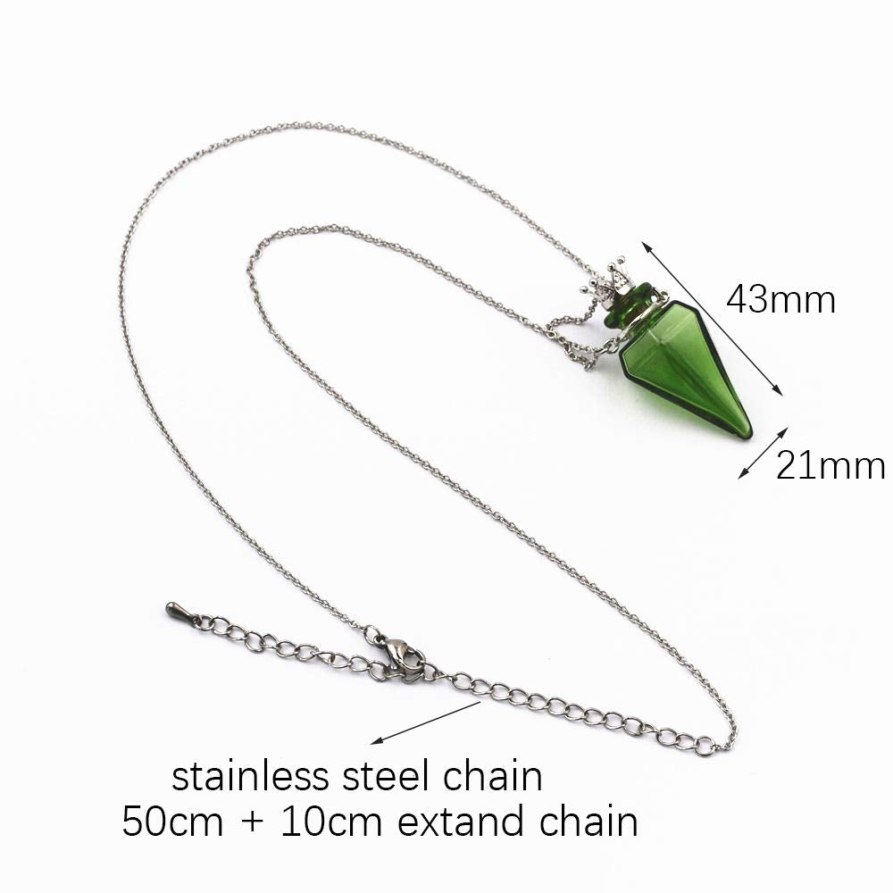 Colored glass Pendant Necklace Aromatherapy Perfume bottle necklace 50cm Stainless steel chain (Grape purple)