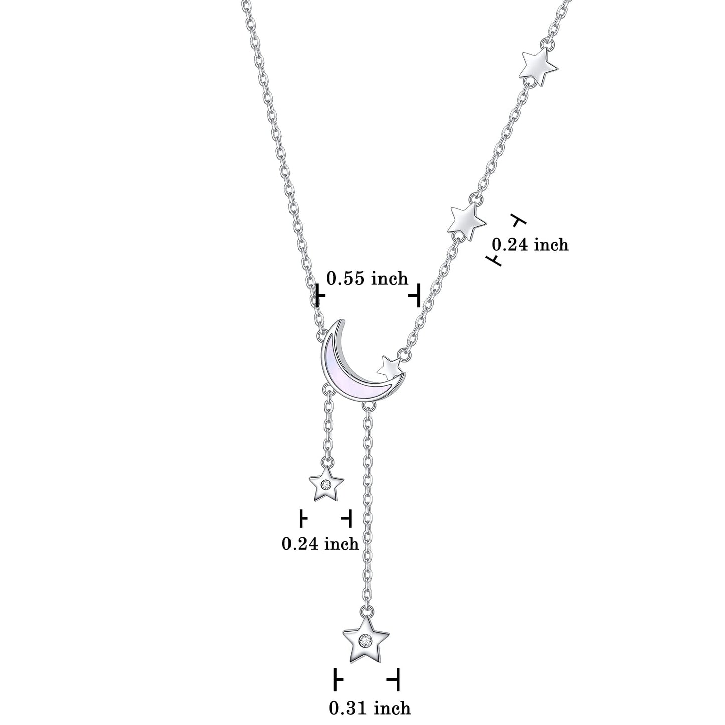 925 Sterling Silver Crescent Moon and Star Celestial Jewelry CZ White Oyster Shell Beads Mother of Pearl Pendant Necklace Rolo Chain 18 inches to 20 inches
