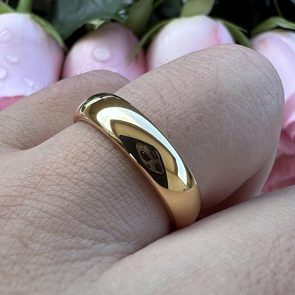 TUTISS 5mm Gold Tungsten Rings for Men Women Engagement Wedding Bands Domed Polished Comfort Fit Size 10