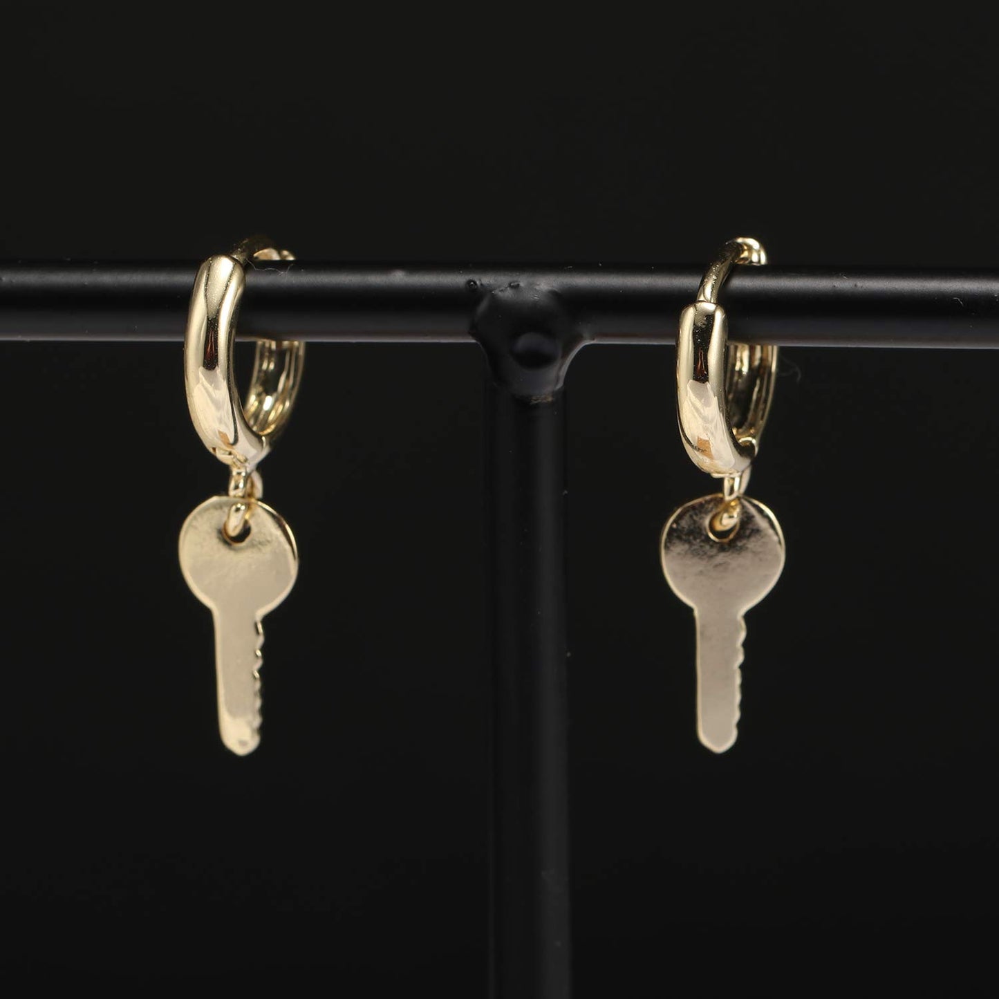 Small Hoop Key Dangle Drop Hoop Earrings With Small Charm for Women Cute Cartilage Fashion 18K Yellow Gold Plated Vintage Elegant Dangling Jewelry