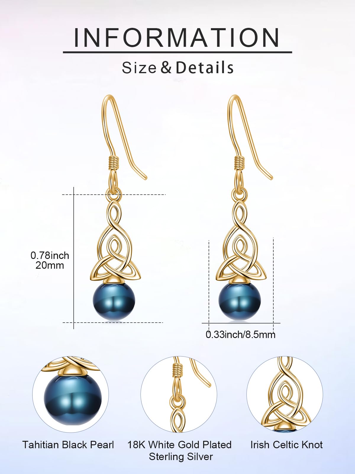KANNSOAR Tahitian Black Pearl 6MM AAAA 18K Yellow Gold Plated Sterling Silver Dangle Drop Earrings for Women Wife Mom Girlfriend Sister Jewelry Gift for Graduation Wedding Anniversary Birthday