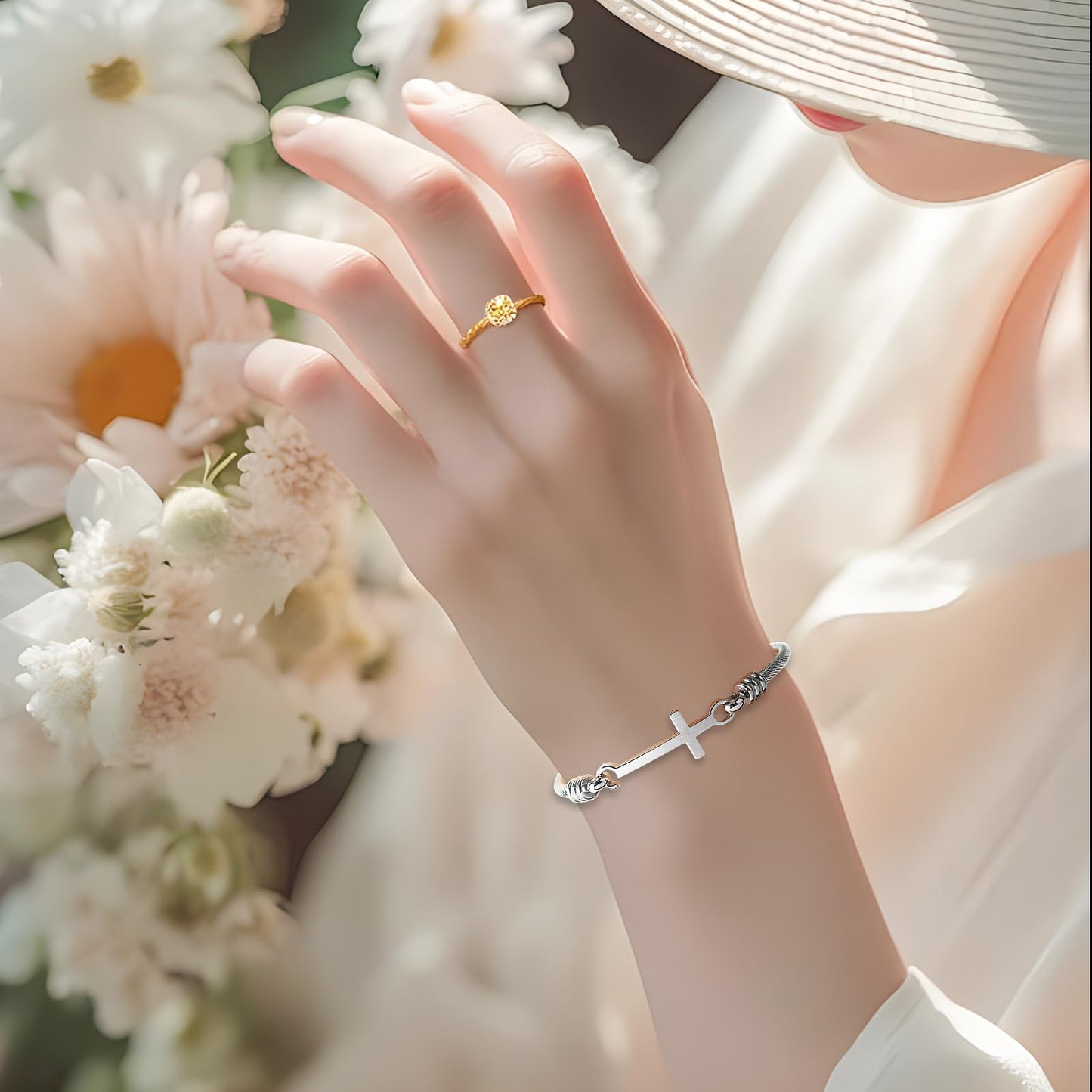 DS Religious Gift for Her Christian Cross Bracelet Bible Verse God is Within Her She Will Not Fall Inspirational Bracelets For Women Stainless Steel Jewelry Gift To Daughter Best Friend (Silver 2)