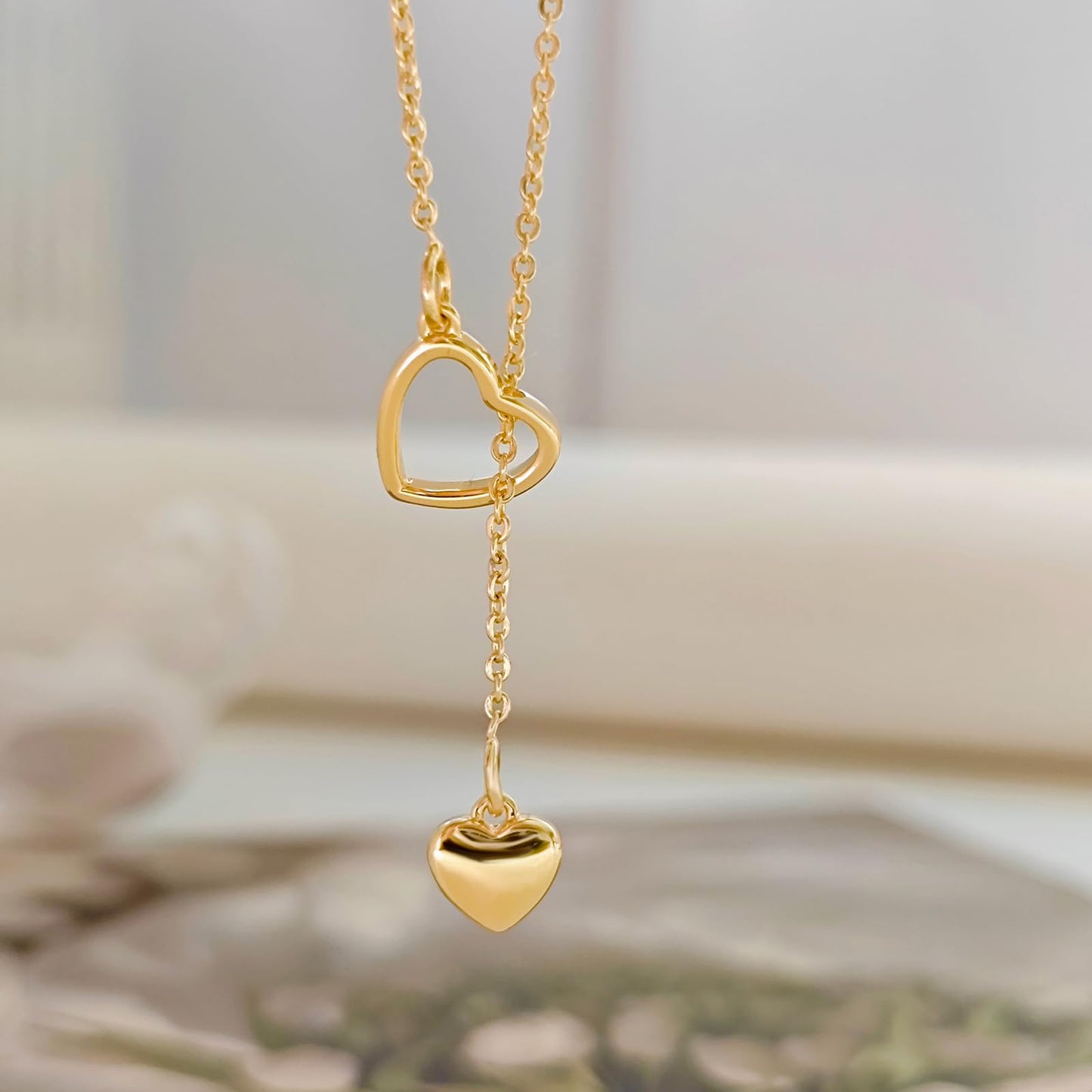 HERIER Heart Necklace for Women Dainty Gold Lariat Necklace 14k Gold Plated Simple Long Necklaces for Women Trendy Gold Necklaces Jewelry Gifts