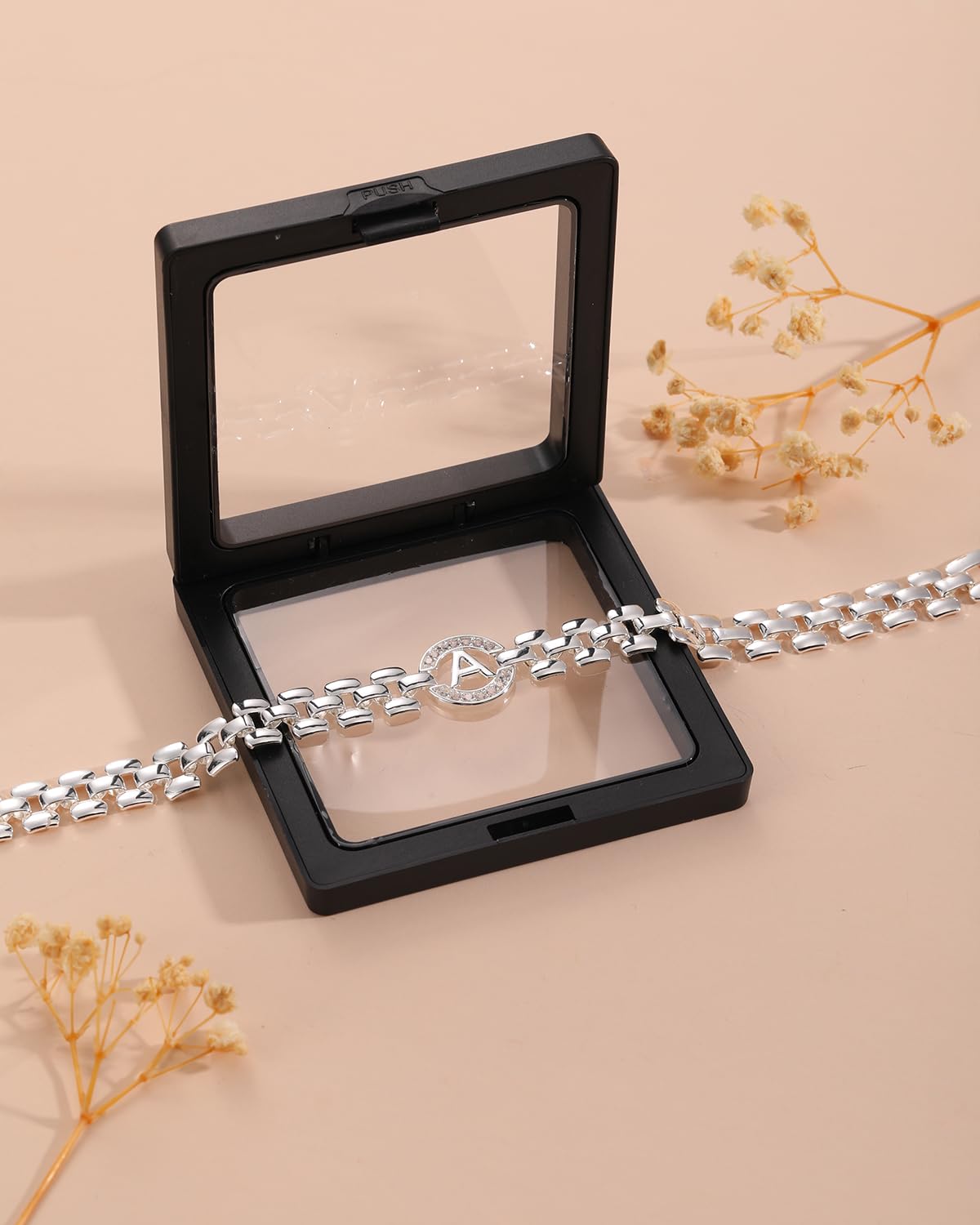WEDDINEN Initial Bracelet,Silver Letter Bracelets for Women, Thick Bangle Wrist Gold Alphabet Bracelets for Women, Christmas Gifts for Women Jewelry Initial T Charm Chain