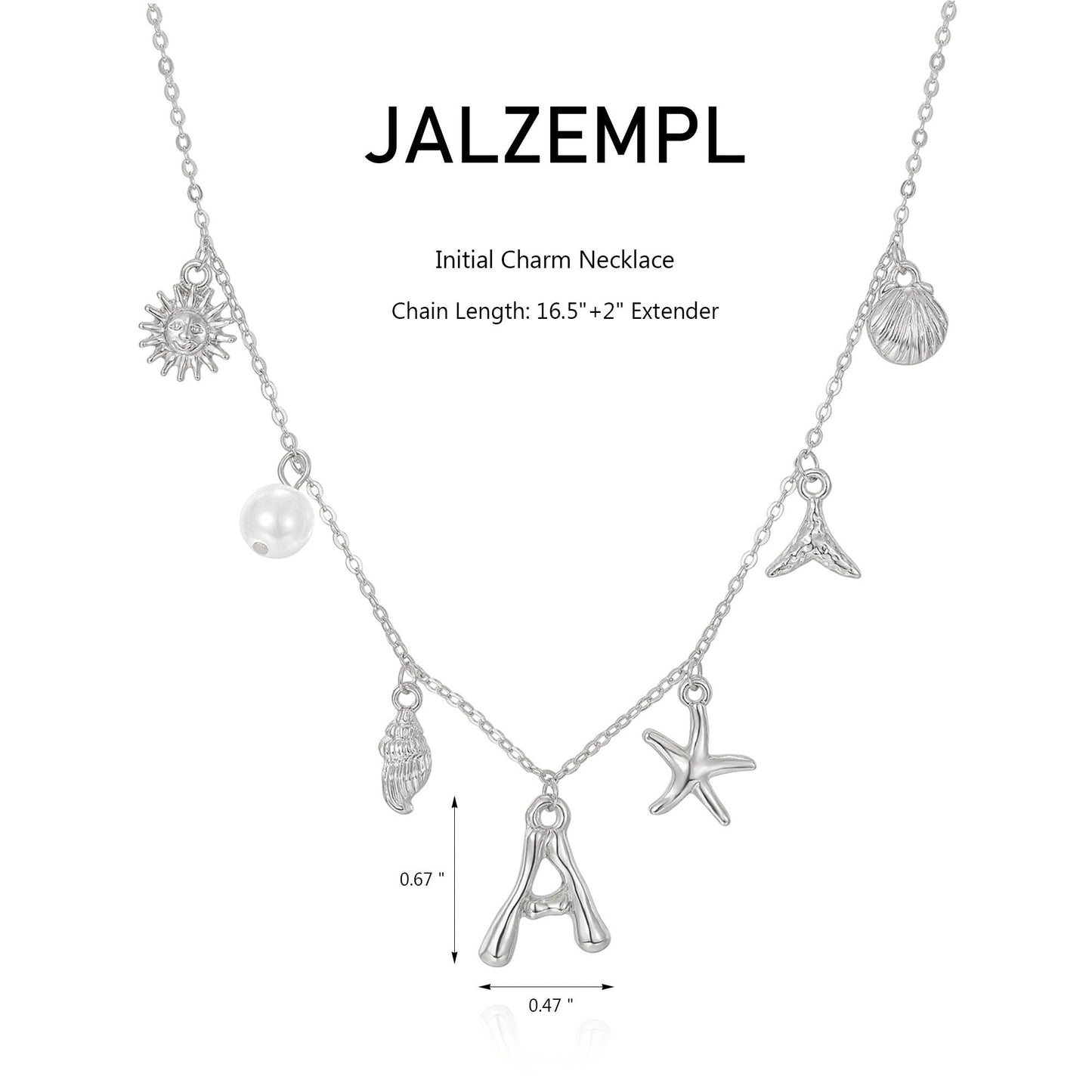 JALZEMPL Initial Charm Necklace For Women Seashell Shell Letter Boho Summer Beach Starfish 14k Gold Plated Silver Pendant Surfer Jewelry Gifts (K,Silver)