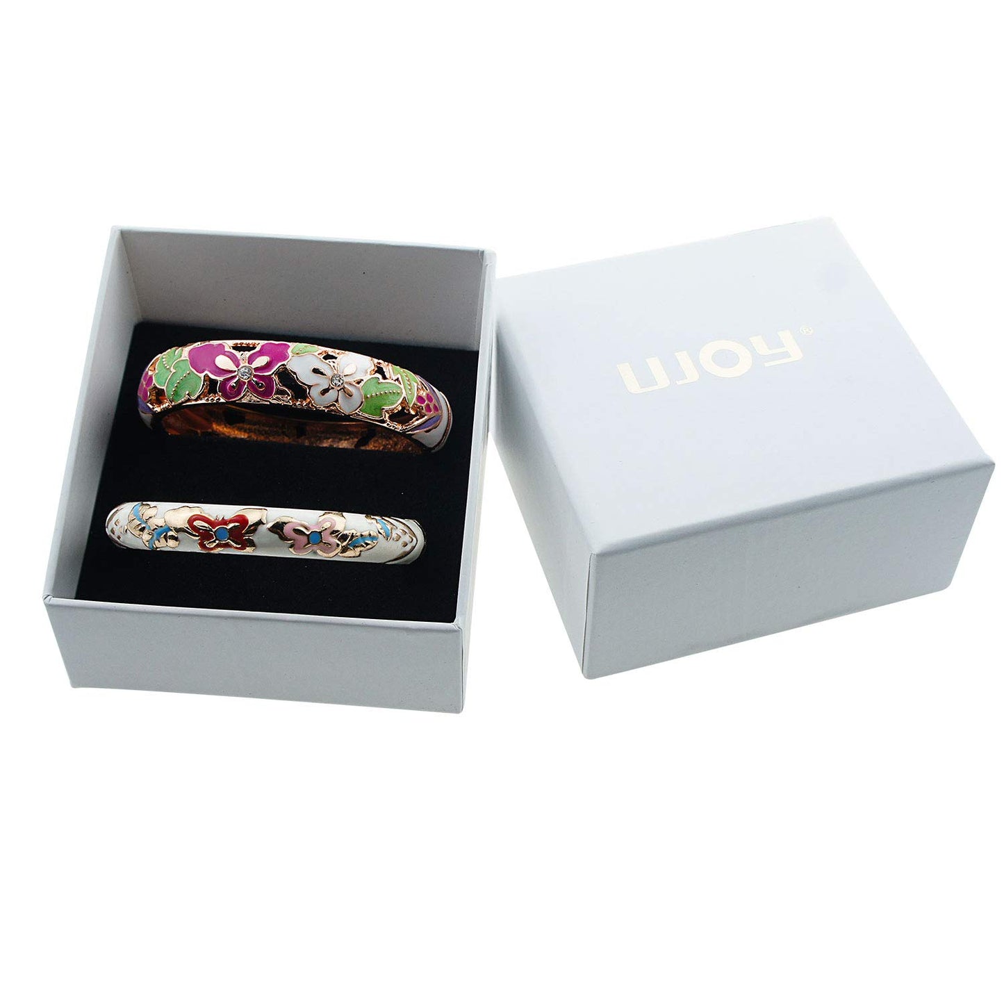 UJOY Fashion Cloisonne Bangle Jewelry Hollowed Handmade Butterfly Enamel Gifts Cuff Open Bracelet Bangles for Women Gilrs 88A09 White