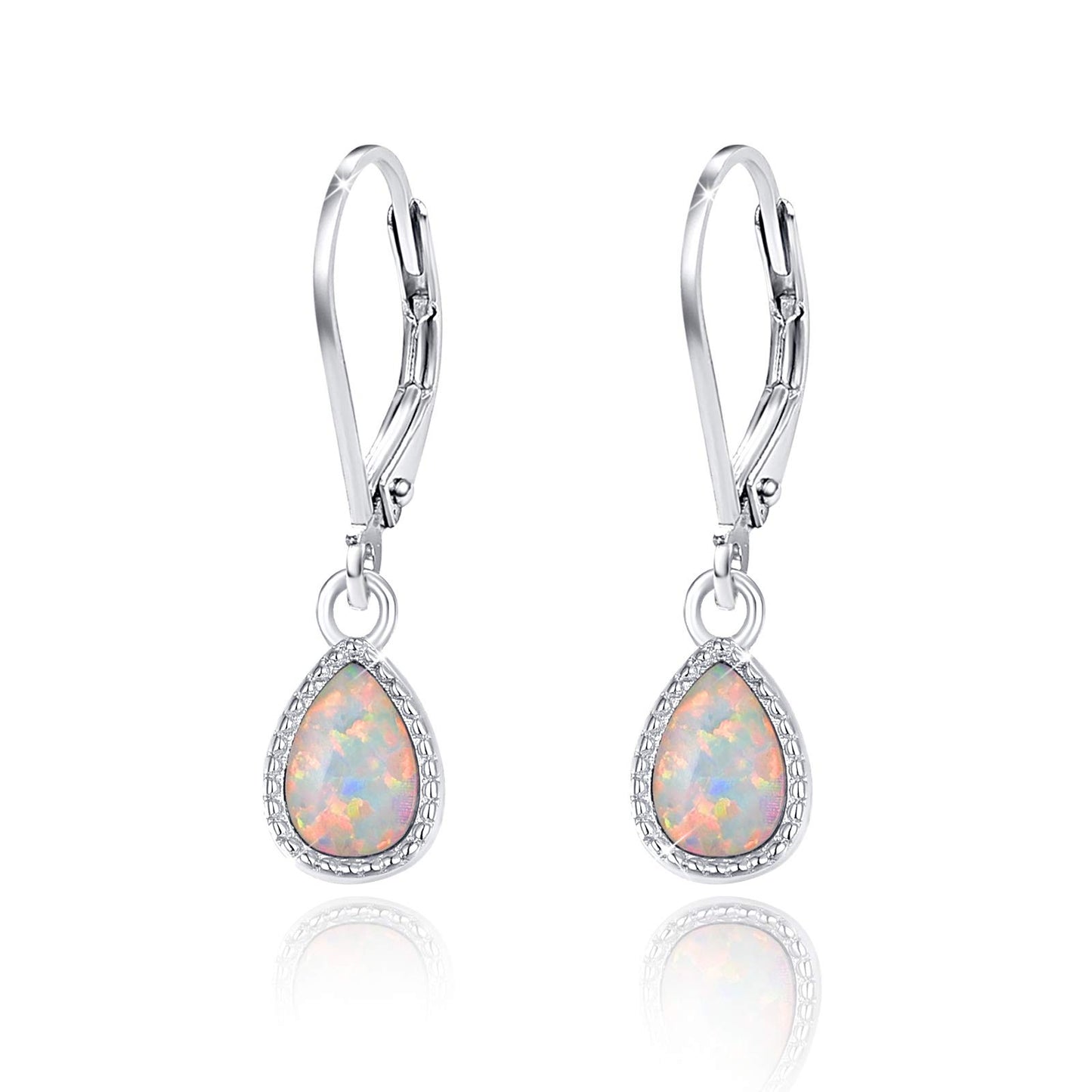 Teardrop Leverback Drop Dangly Safety Earrings, 925 Sterling Silver Opal Jewelry Valentine Gift for Women Girlfriend Daughter with Gift Box