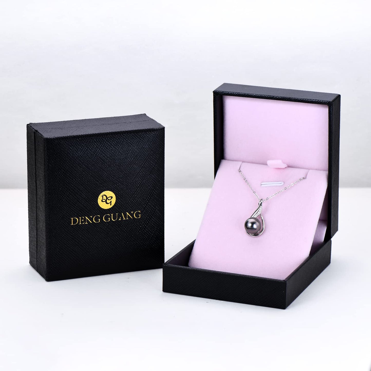 DENGGUANG Tahitian Black Pearl Necklace for Women, 9-10mm Cultured Round Pearl Infinity Pendant with Moissanite, 925 Sterling Silver Adjustable Chain 18+2", Anniversary Wedding Birthday Christmas Gift for Wife Mom, Women Jewelry