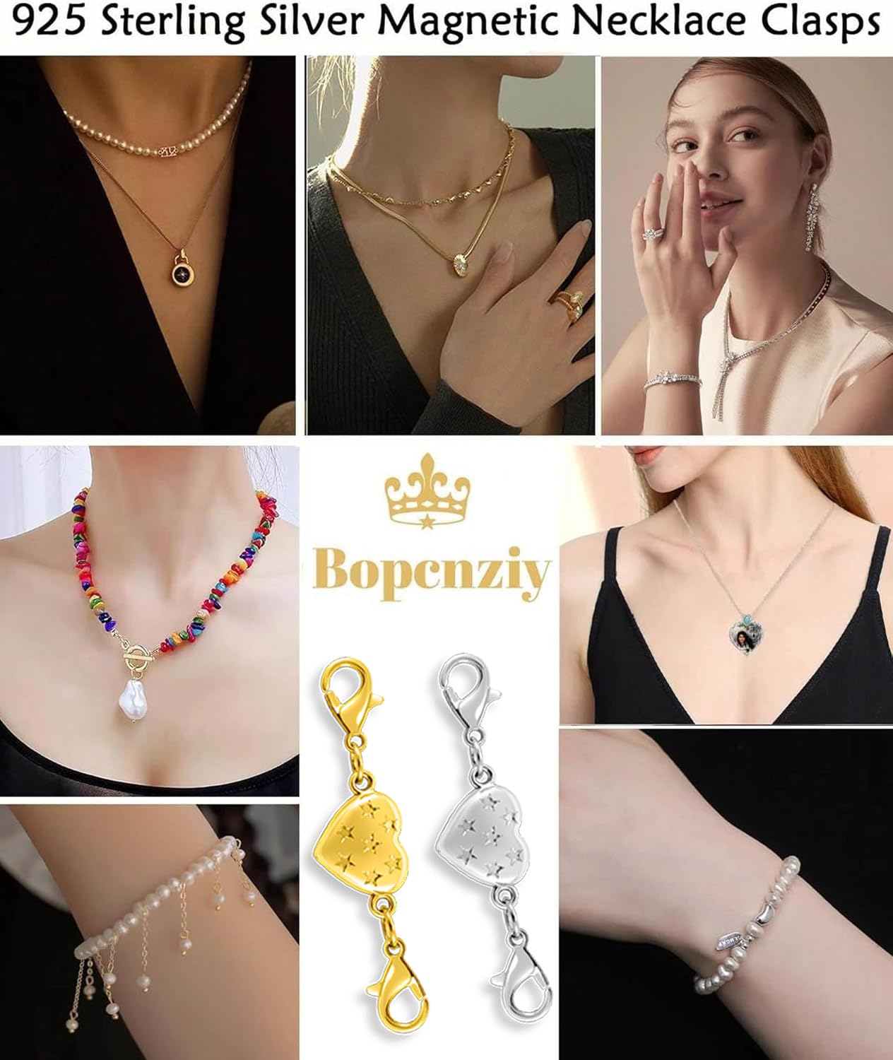 Magnetic Clasp Converter, Heart Design Lobster Clasps for Necklaces and Bracelets, Gold and Silver (4golden+4silvery)