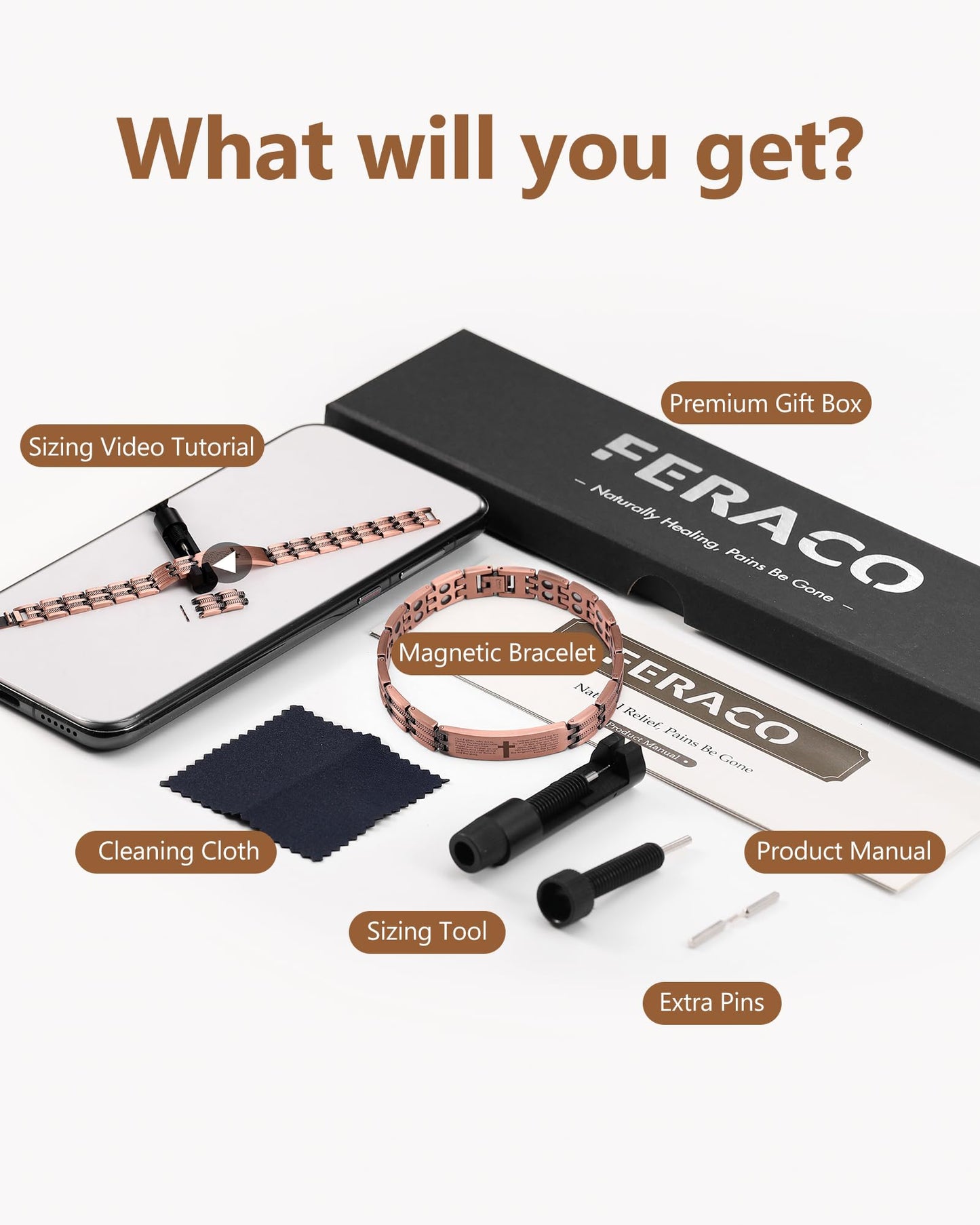 Feraco 2X Strength Magnetic Therapy Bracelets for Men Copper Bracelet with 3800 Gauss Neodymium Magnets