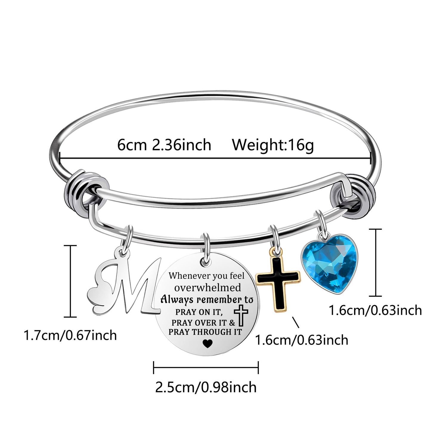 bifriend Inspirational Bracelet for Women, Initial Letter Charm bracelet for Female Cross Motivational Gifts for Her Daughter Sister Friends Back to School Birthday Christmas Presents (M)