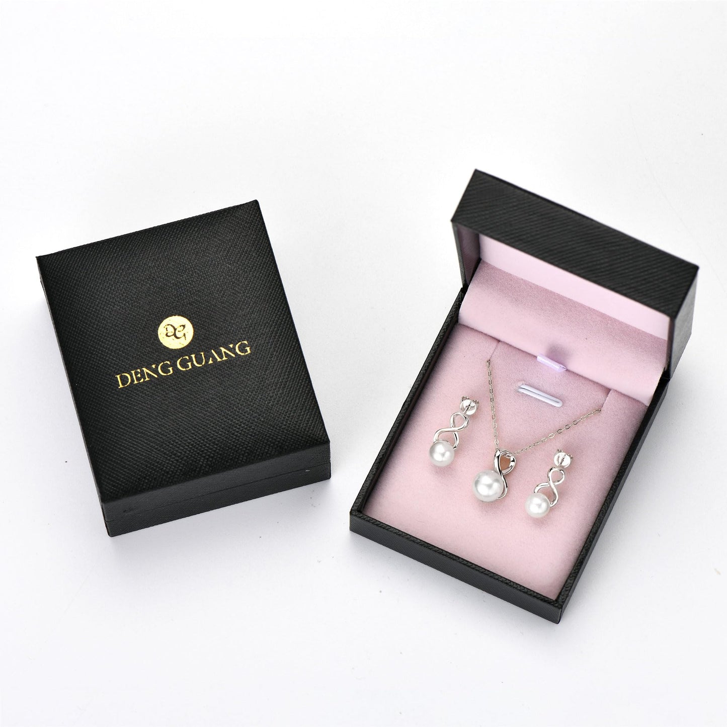 DENGGUANG Pearl Necklace and Earring Set for Women, 925 Sterling Silver Freshwater Cultured Pearl Infinity Wedding Jewelry Anniversary Birthday Gifts for Her