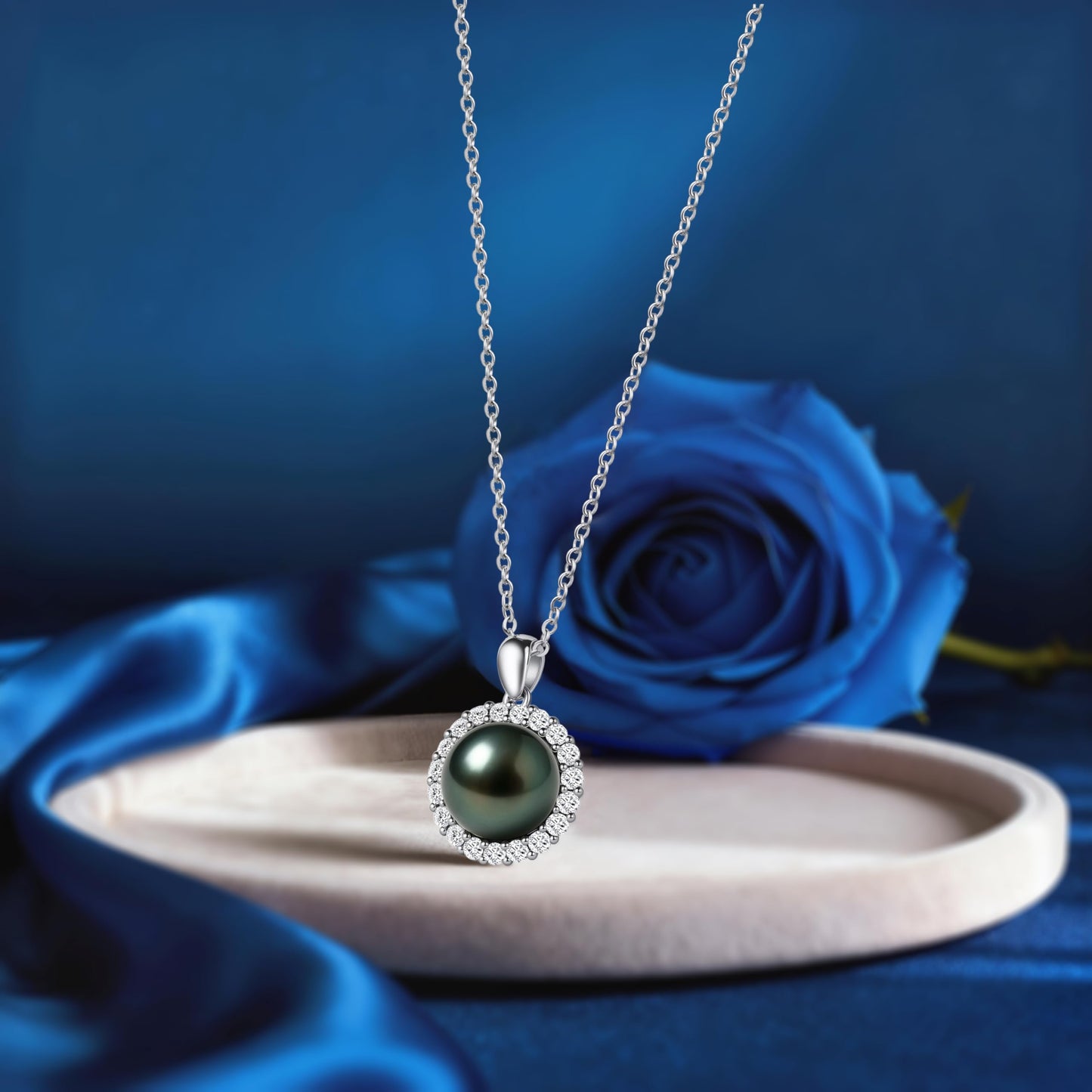 Genuine Tahitian Black Pearl Necklace - Christmas Gift for Wife Mom Daughter, Jewelry Gifts for Anniversary Wedding Birthday, 10-11mm Seawater Pearl with Sterling Silver Elegant Moissanite Pendant
