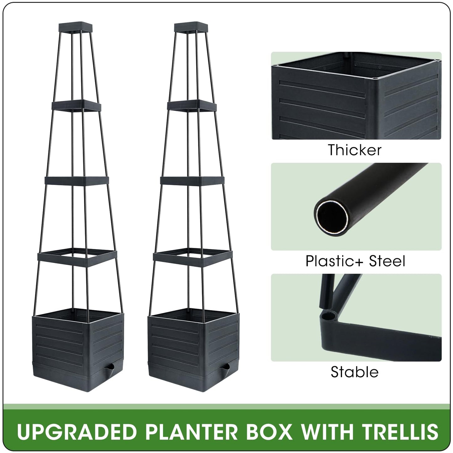 MQFORU 2 Packs Raised Garden Bed Tomato Planter with Trellis, 57" Tomato Cages for Climbing Vegetables Plant, Self Watering Planters Box for Garden Pots for Patio Greenhouse Indoor Outdoor(2PCS)