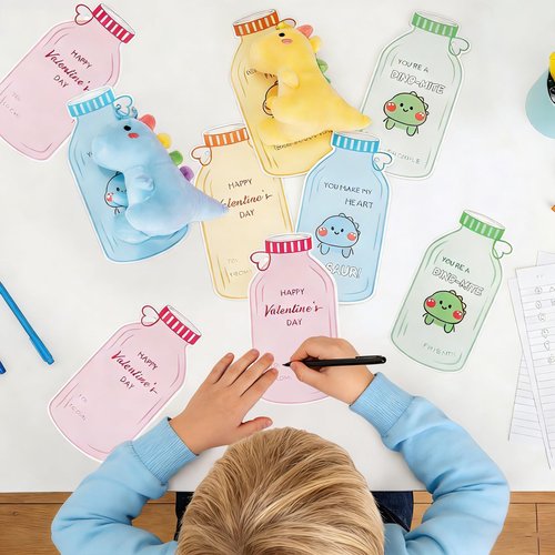 Agekub 24 Packs Valentines Day Gifts for Kids,Plush Toys Keychains with Valentine Gifts Cards for Boys Girls Toddlers Friends Classroom School Exchange Party Favors