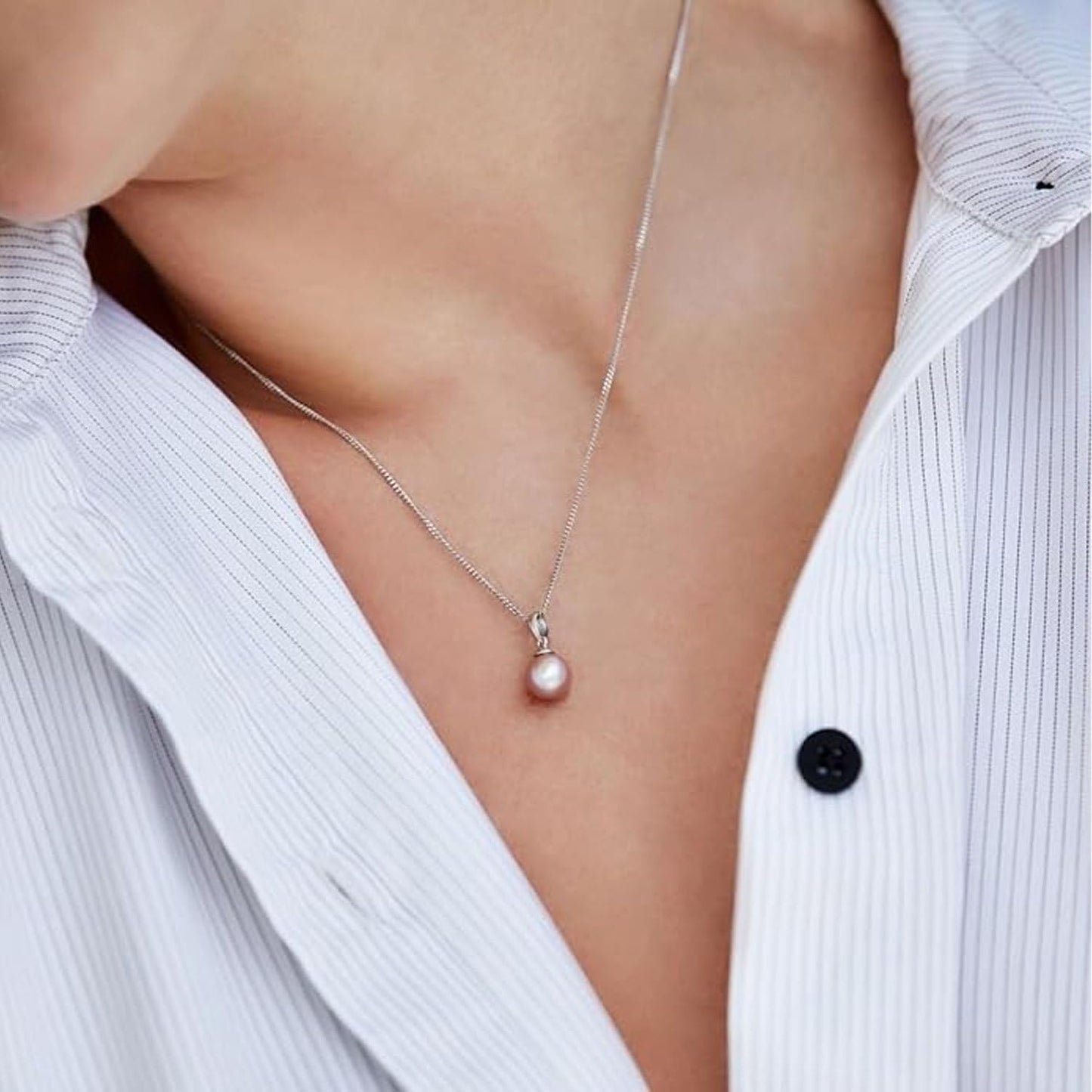 The Pearl Source Real Pearl Pendant Necklace for Women, 14K Gold Plated 925 Sterling Silver, Genuine AAAA Cultured Freshwater Pearl, 8mm Pink Pearl Necklace with 16-20 Inch Adjustable Chain
