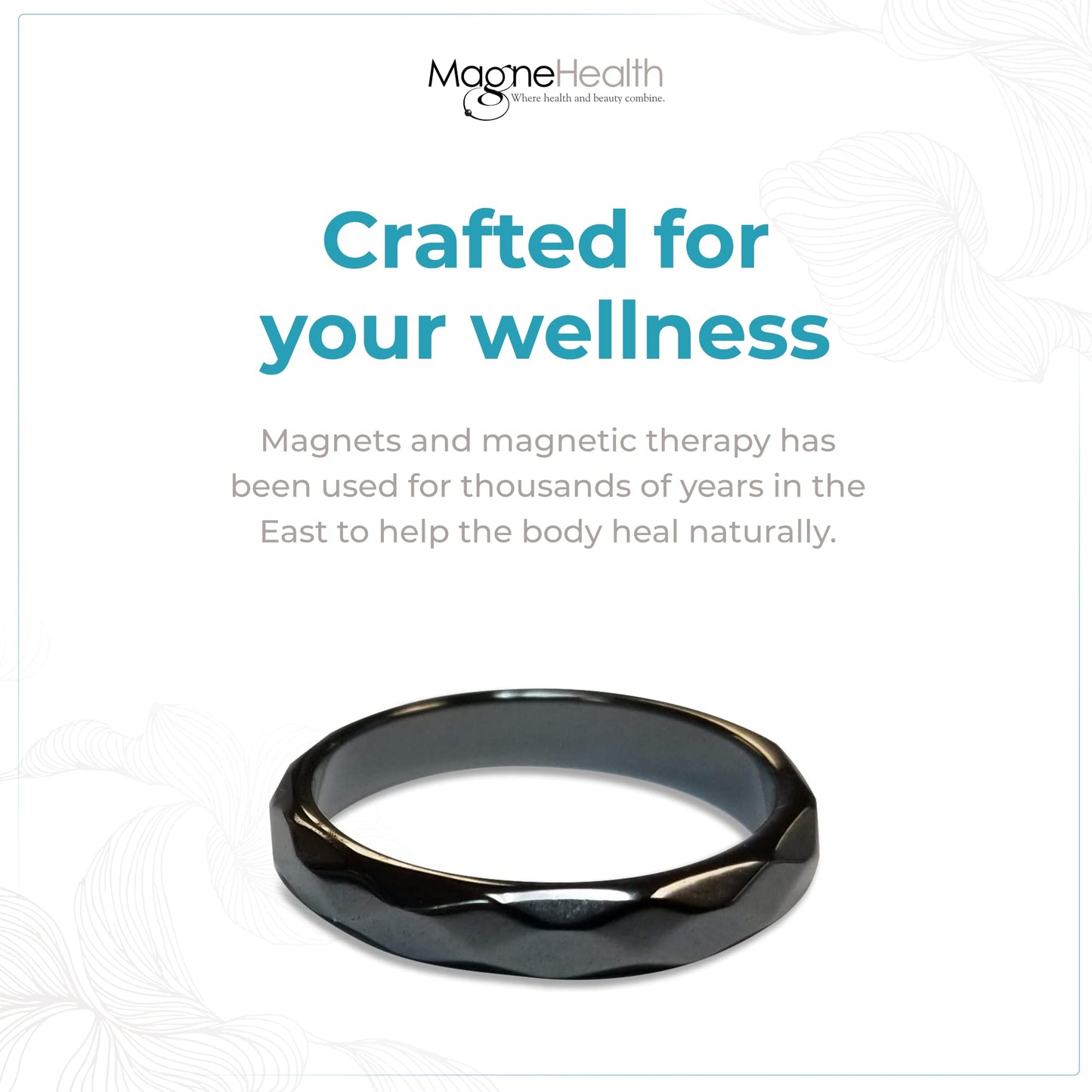 MAGNEHEALTH - Black - Size 10 - Thin Beveled Magnetic Hematite Ring for Women, Absorbs Negative Energy, Magnetic Acupuncture Ring