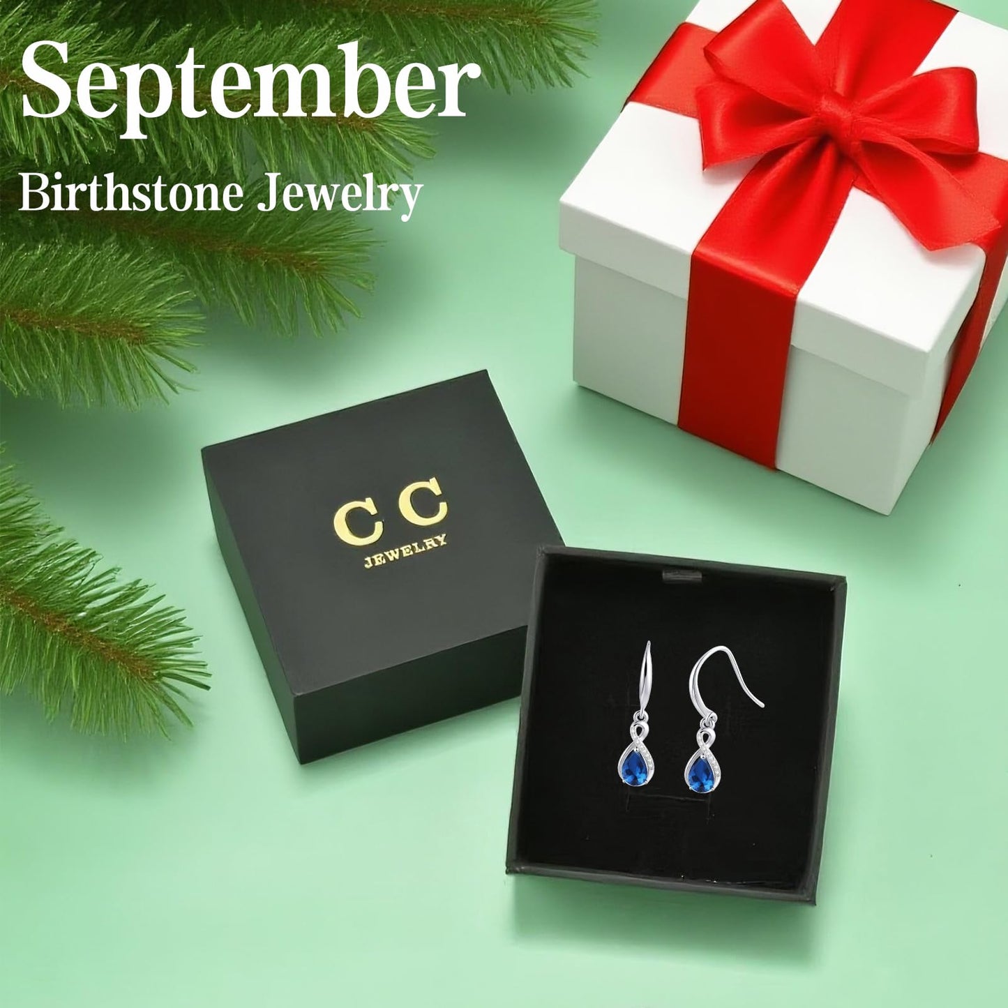 Infinity Birthstone Earrings 18K Gold Plated 925 Sterling Silver Teardrop Infinity Drop Dangle Earrings Sapphire Jewelry Birthday Gifts for Women Her Mother Wife