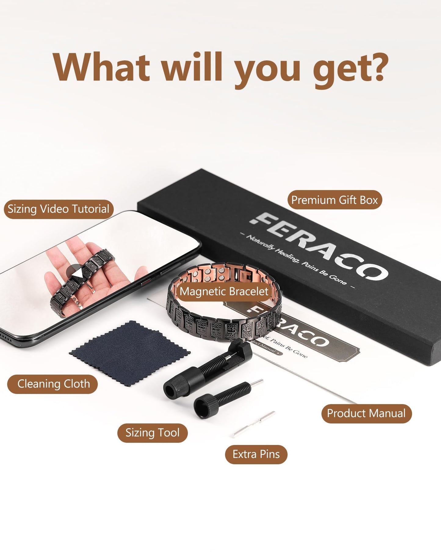 Feraco Copper Cross Bracelet for Men,Magnetic Therapy Cooper Christian Bracelets with 46 Magnets, Men's 99.99% Pure Copper Jewelry Black