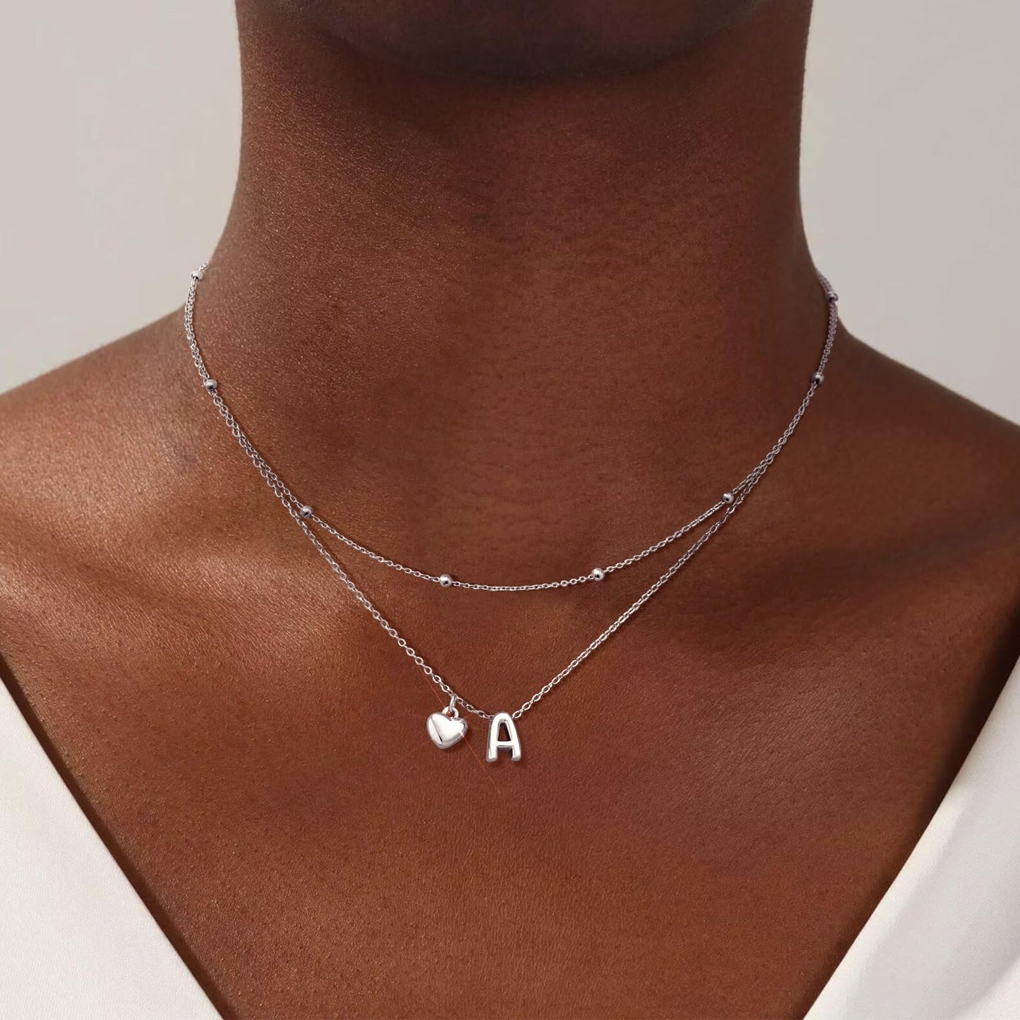 adoyi Silver Heart Initial Necklaces for Women 14k Gold Plated Layered bubble Letter Necklace Dainty Heart F Pendant Necklace Stack Birthday Valentines Gifts for Women Jewelry