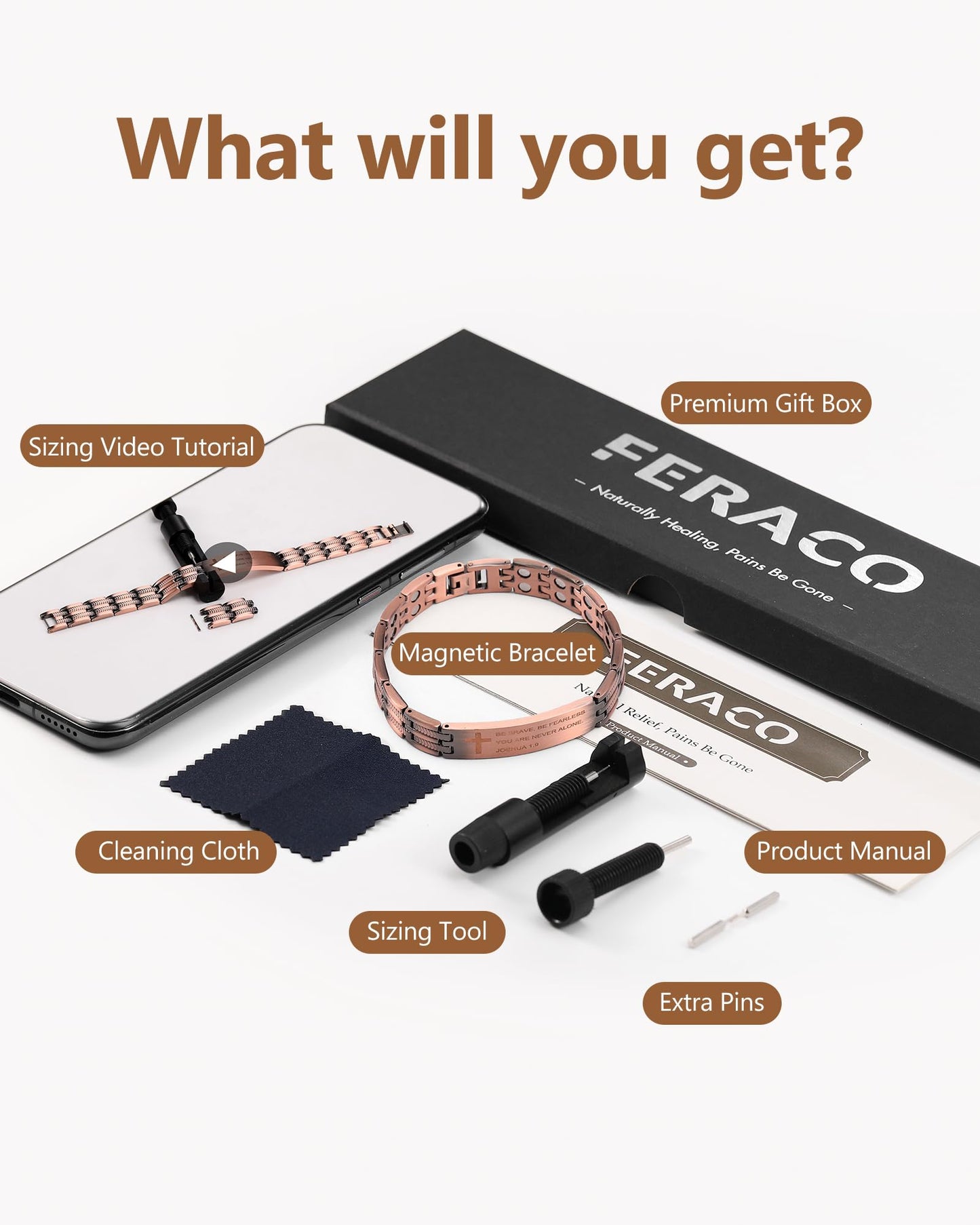 Feraco Copper Cross Bracelet for Men,Magnetic Therapy Cooper Bracelets with Magnets, Men's 99.99% Pure Copper Christian Jewelry