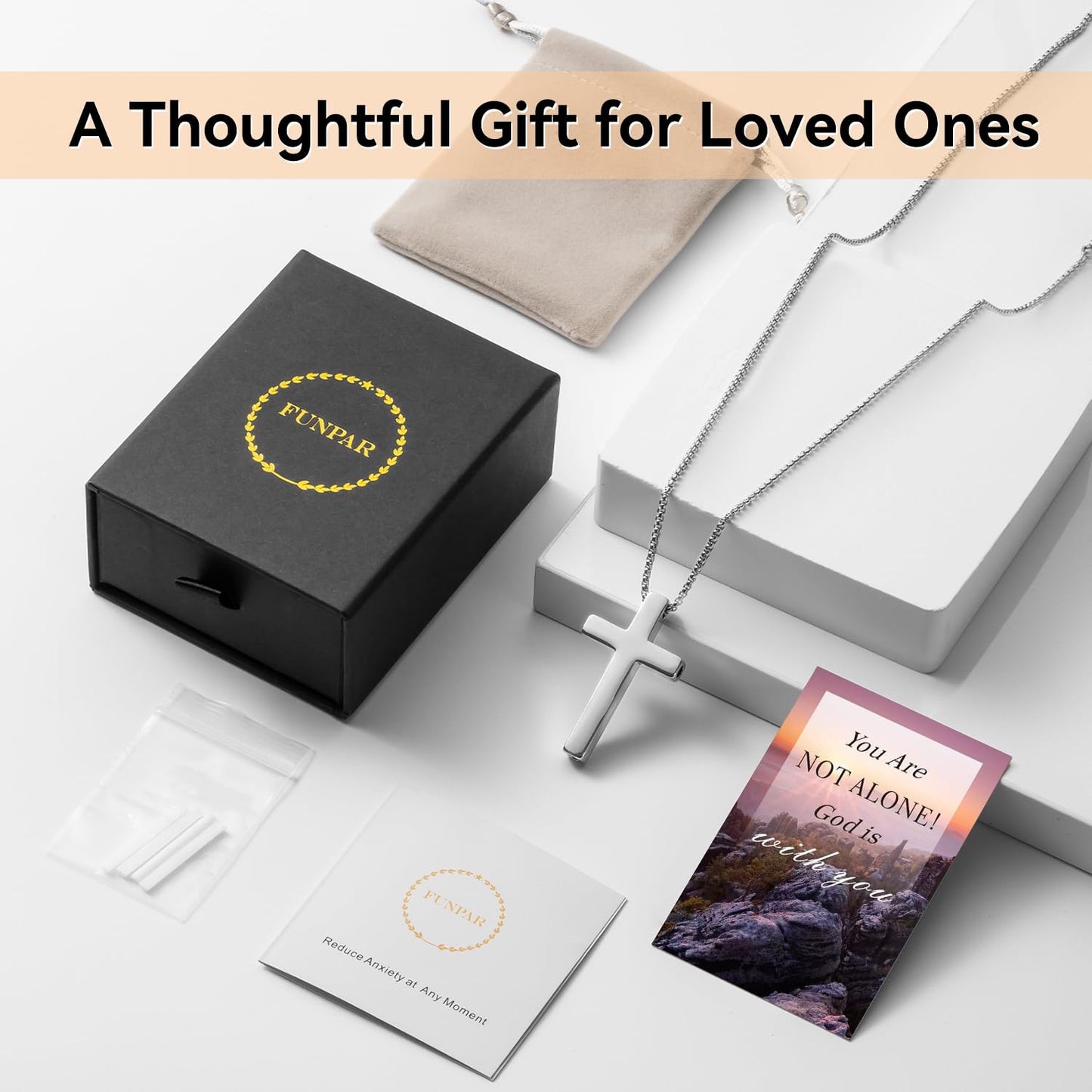FUNPAR Cross Breathing Necklace for Anxiety Relief and Relaxation, Breathlink Design Quit Smoking Aid, Stainless Steel Mindfulness Tool to Calm, Stylish Wellness Gift for Adults(Silver 1:9)