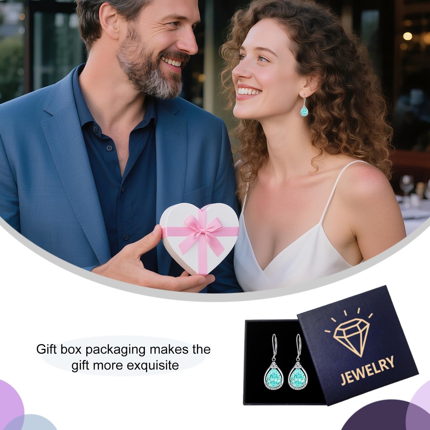 Boho Blue Earrings for Women Sterling Silver Blue Birthstone Earrings Pool Blue Cubic Zirconia Teardrop Dangles Jewelry Christmas Gifts for Women