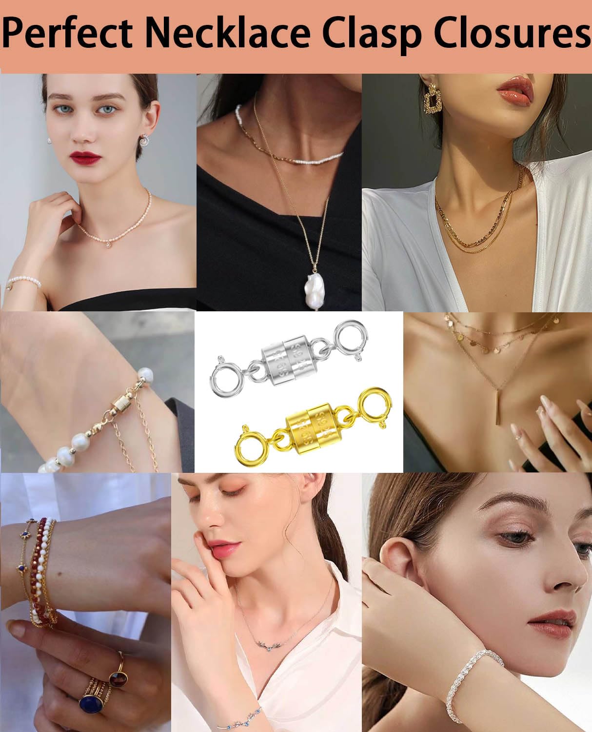 925 Silver Magnetic Necklace Clasps, Magnetic Necklace Clasps and Closures for Bracelet Necklace Extender (2pcs Gold)