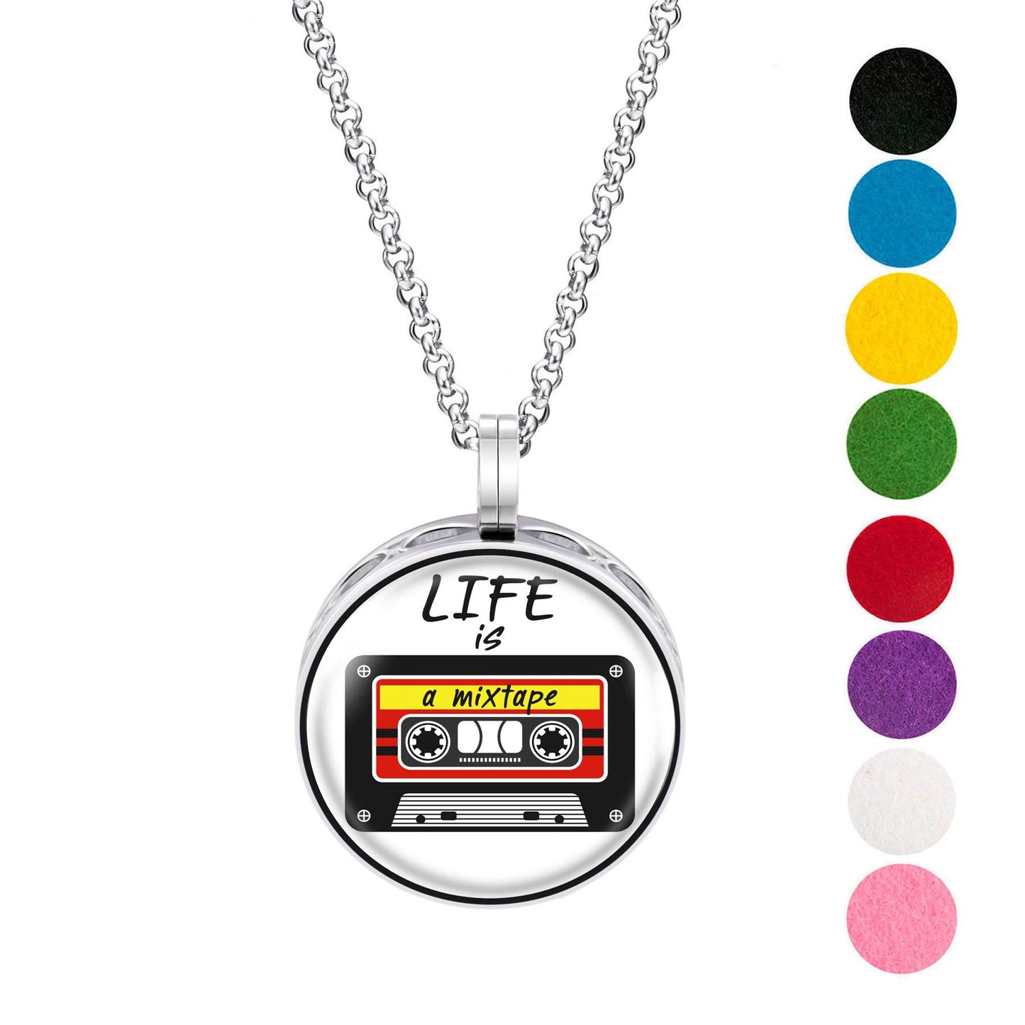 Wild Essentials Mixtape Enamel Finish Essential Oil Diffuser Necklace Gift Set - includes Aromatherapy Pendant, 24" Stainless Steel Chain, 8 Color Refill Pads