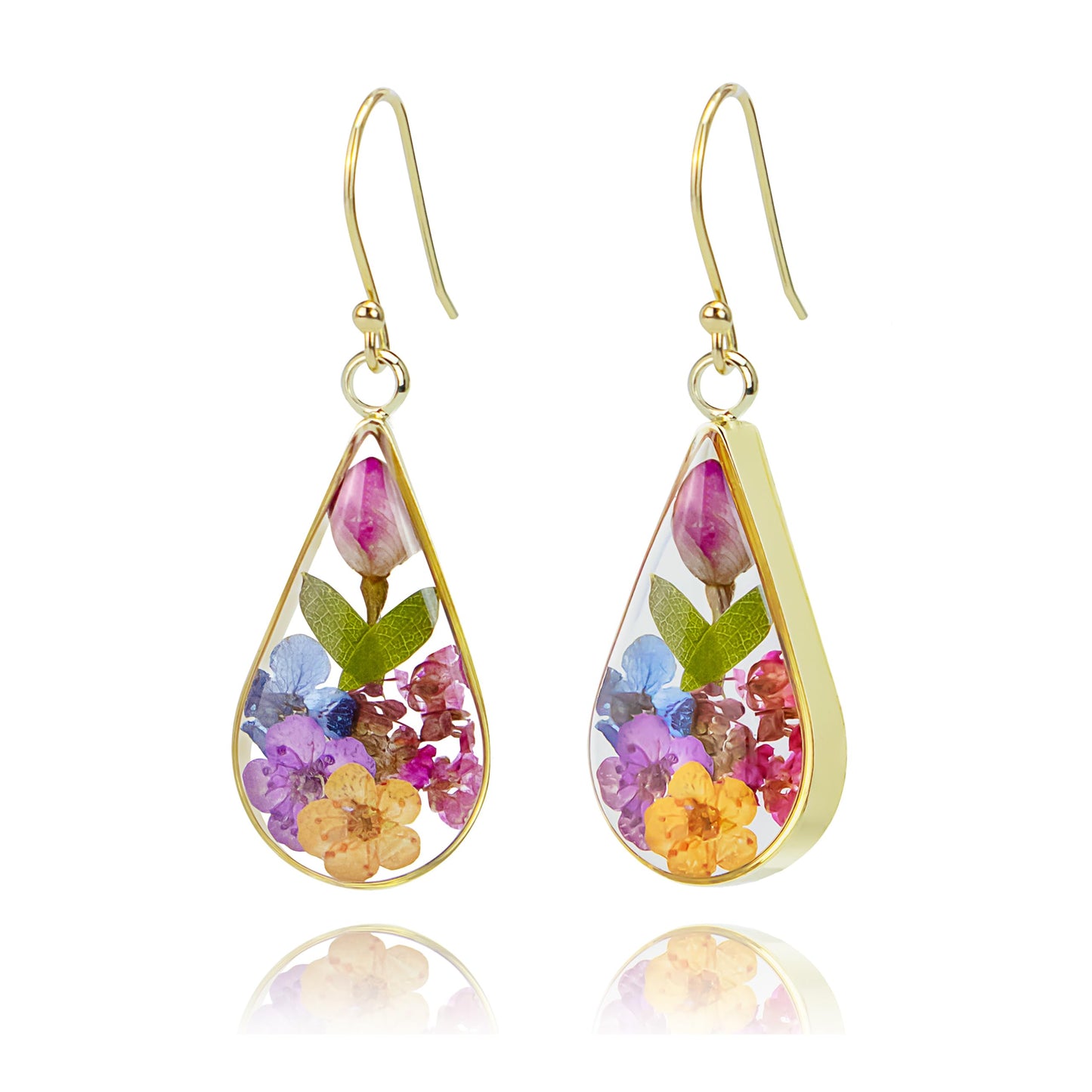 925 Sterling Silver Pressed Flower Teardrop Earrings,Hypoallergenic Women's Jewelry Gift for Mom,Handmade natural dried flower teardrop earrings Jewelry Gift (Forget-me-not silver)