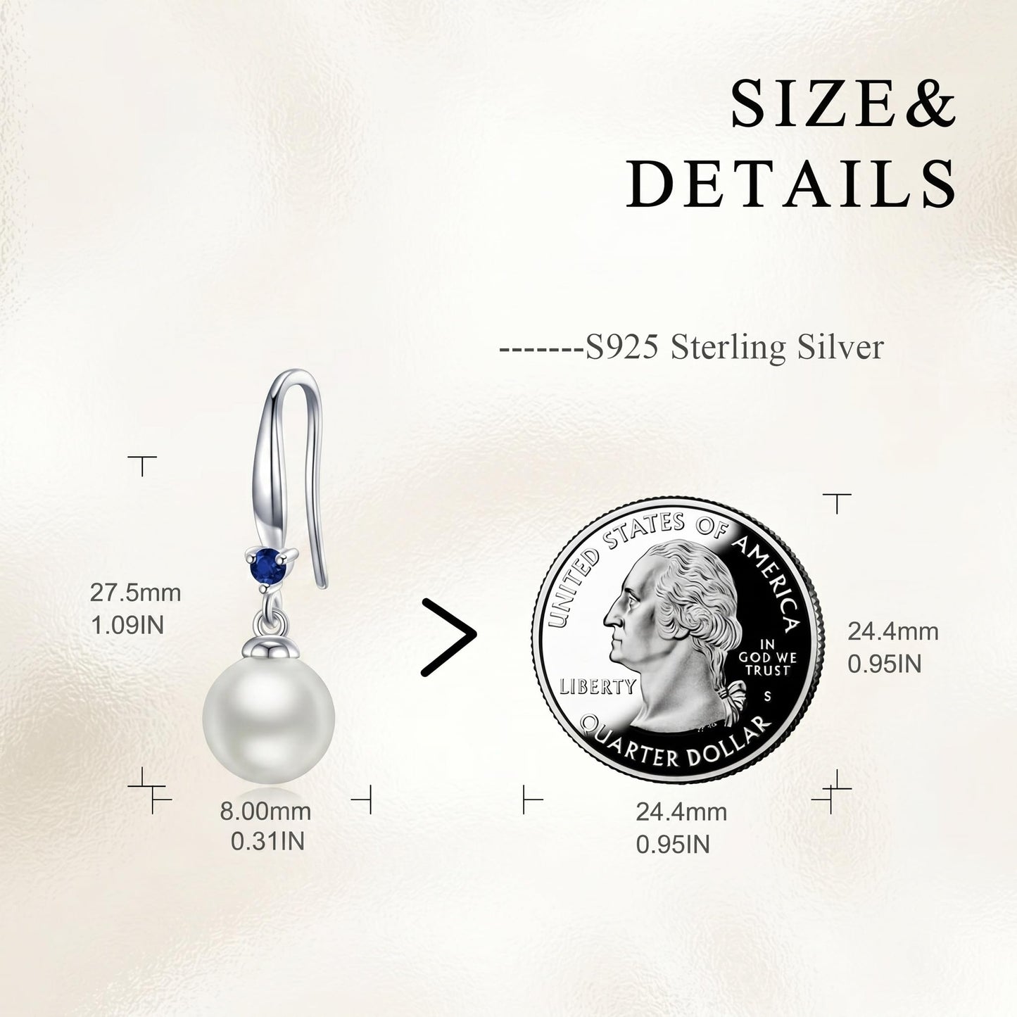 925 Sterling Silver Pearl Leverback Earrings Dangle Drop Birthstone Jewelry Gifts for Women (White Pearl-September)