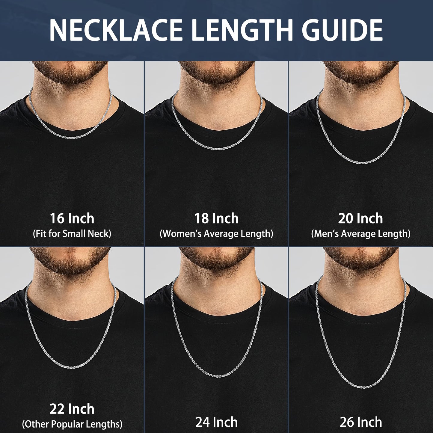 Jewlpire Silver Tone Chain for Men, 4mm Stainless Steel Rope Chains Silver Chain Necklace for Men Sturdy Mens Chains Necklace, 20 Inch