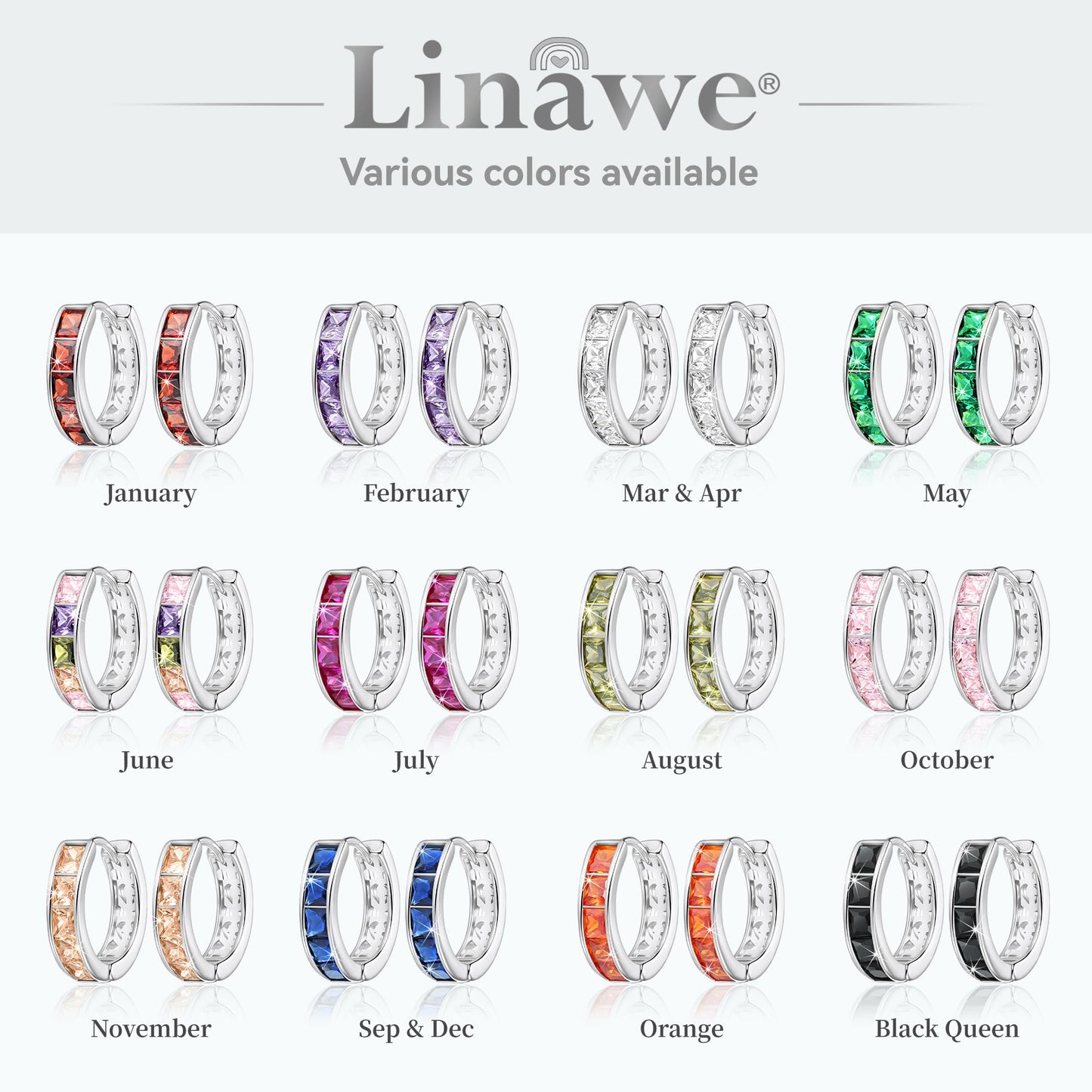 Linawe Silver Hoop Stud Earrings for Women - Trendy Rainbow Cubic Zirconia Flat Back Earrings, Small Cute Tragus & Helix Huggie Nap Cartilage Piercing Jewelry