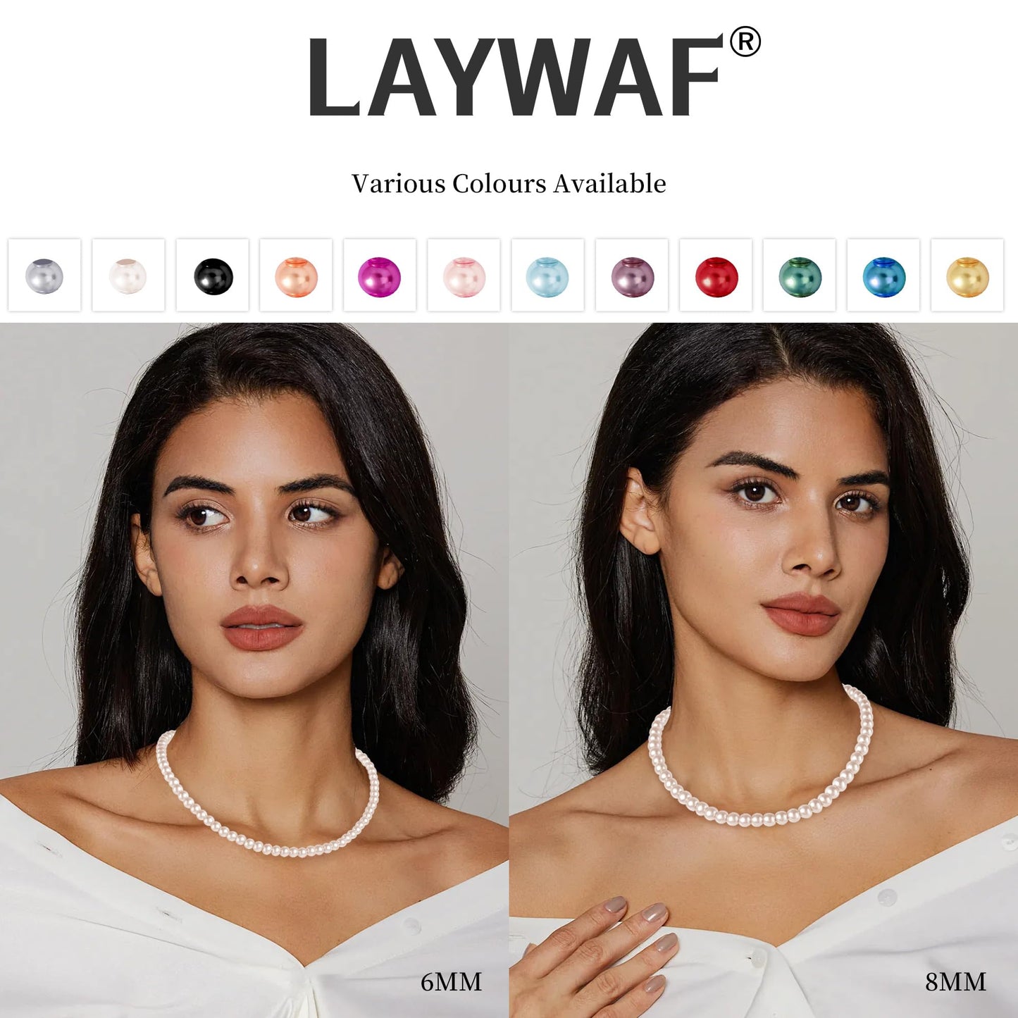 LAYWAF White Imitation Pearl Necklace for Women, Fake Pearl Choker Necklace, 8MM Beaded Necklace, Dainty Simple Faux Pearl Mom Necklace, Wedding Necklace for Bride Bridal