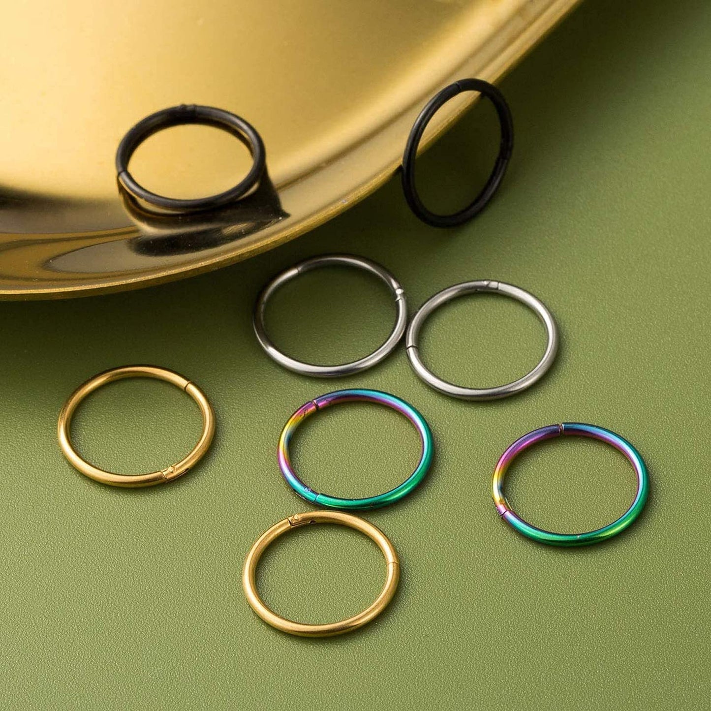 BOGKU 6pcs G23 Titanium Hinged Nose Rings Hoop 20 Gauge 6mm Nose Septum Clicker Segment Rings Cartilage Conch Tragus Helix Rook Hoop Earring Body Piercing Jewelry