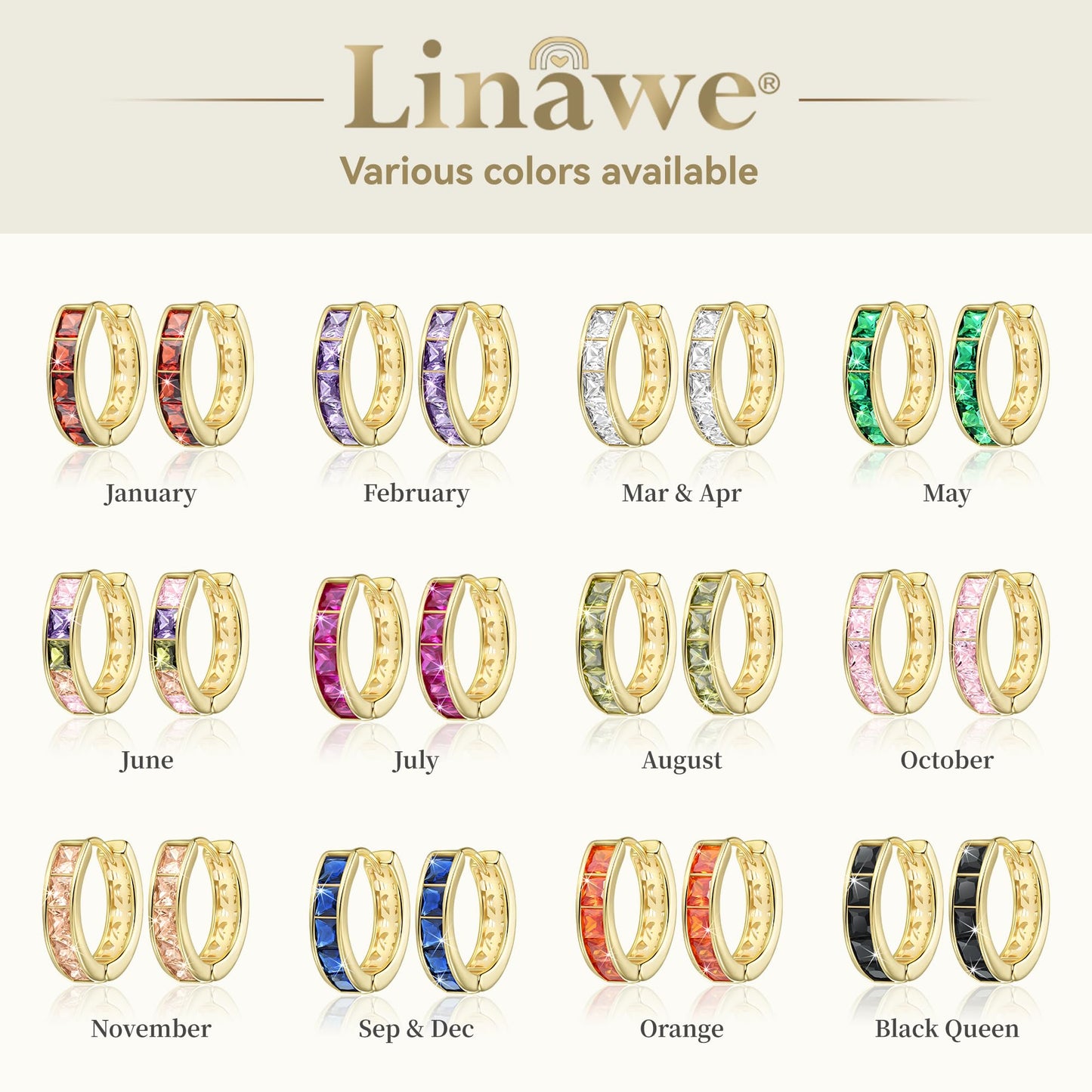 Linawe Gold Hoop Earrings for Women - Moissanite Huggie, Small Cubic Zirconia Mini, Cartilage Cuff Preppy, Safety Pin Flat Back - Trendy Yellow Earrings