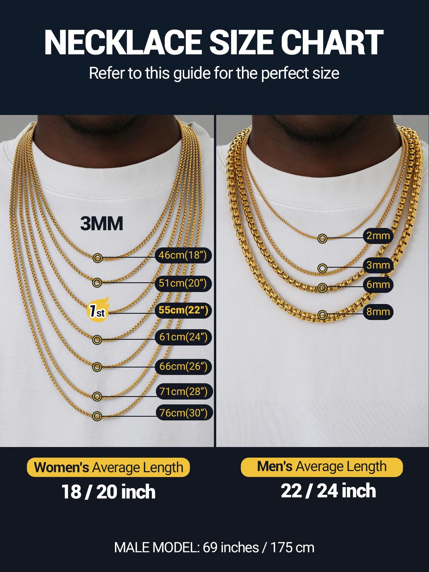 PROSTEEL Squre Rolo Link Chains, 18K Gold Chain Necklace Waterproof & Non Tarnish 6mm Stainless Steel Link Chains for Men and Women Jewelry with Gift Box 20in