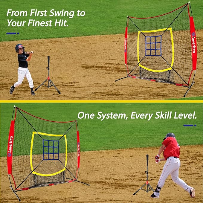Baseball Net,7x7ft Baseball Practice Net with Tee and Target, Large Pocket Sports net for Hitting/Batting/Pitching/Throwing,Scratch Resistant Base,Indoor/Outdoor Versatile Use for All Levels