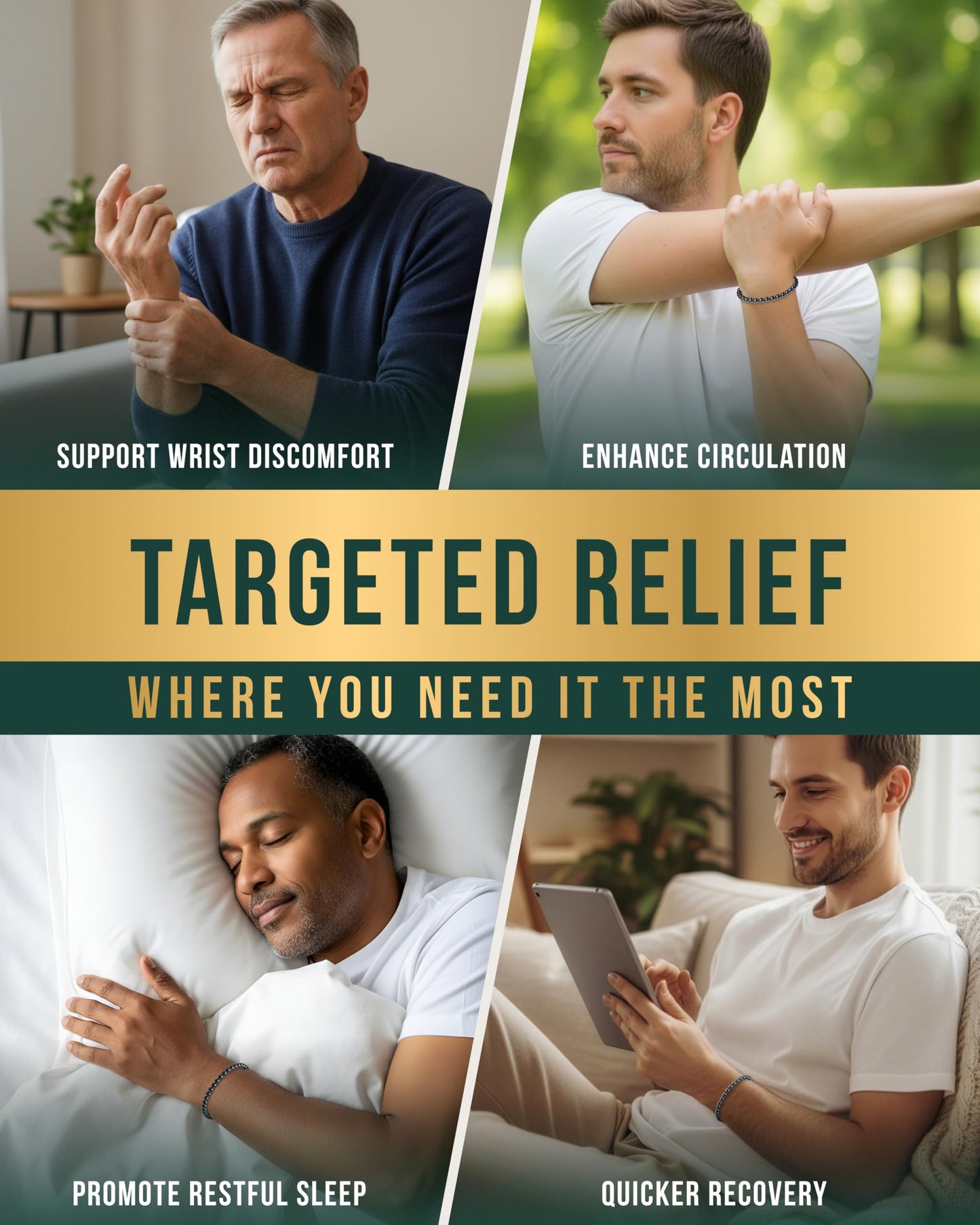 MagnetRX® Hematite Magnetic Bracelet – Max Strength Magnet Stones with Stainless Steel Charms – Elegant Magnetic Hematite Beaded Bracelets for Men (Armory | Medium)