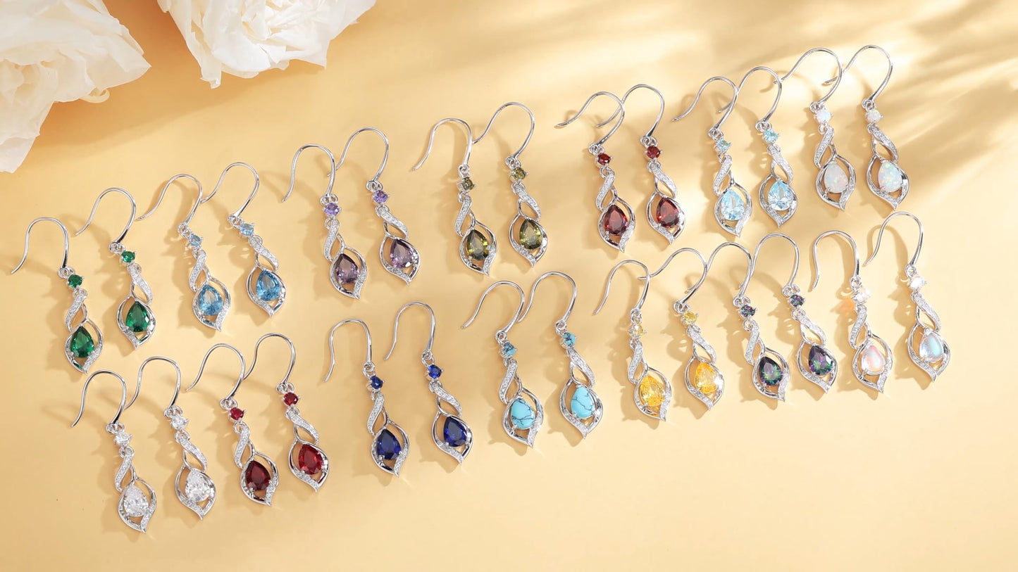 FANCIME Gift for Women October Birthstone Dangle Earrings for Her Teardrop Pink Tourmaline Dangle Earrings S925 Sterling Silver infinity Love Birthday Gifts for Mom Women