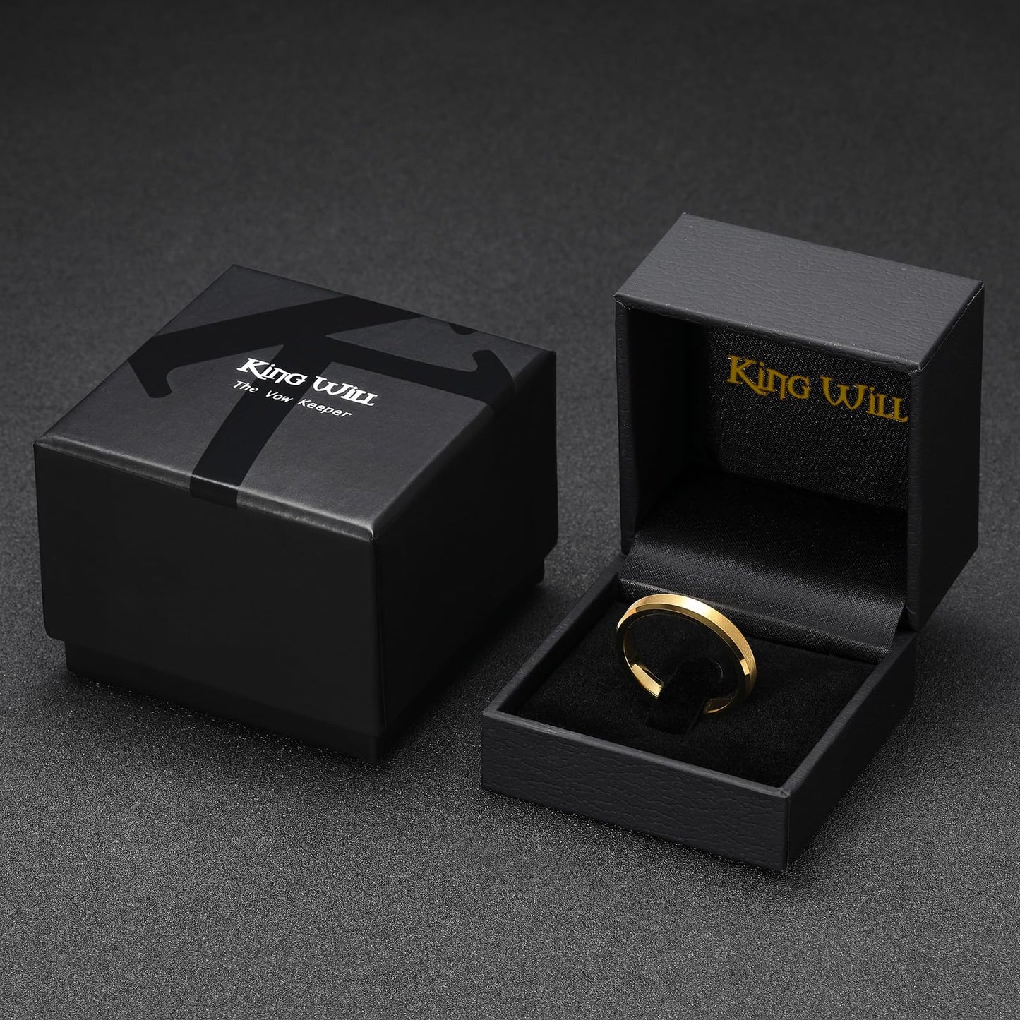 King Will 4mm Gold Tungsten Wedding Band Basic Wedding Ring For Men with Brushed Matte Surface Beveled Polished Edge Comfort Fit 13