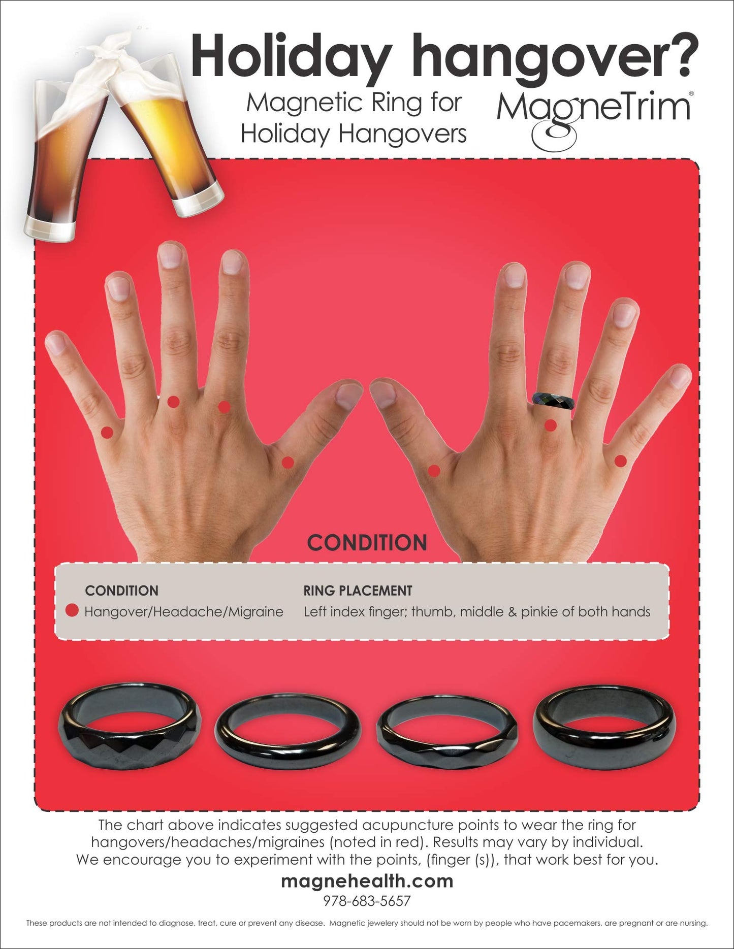 MAGNEHEALTH Hematite Rings - Beveled Magnetic Band Ring for Men and Women, Unisex Black Hematite Magnetic Ring, Absorbs Negative Energy Anxiety Balance and Root Chakra Jewelry, Size 11