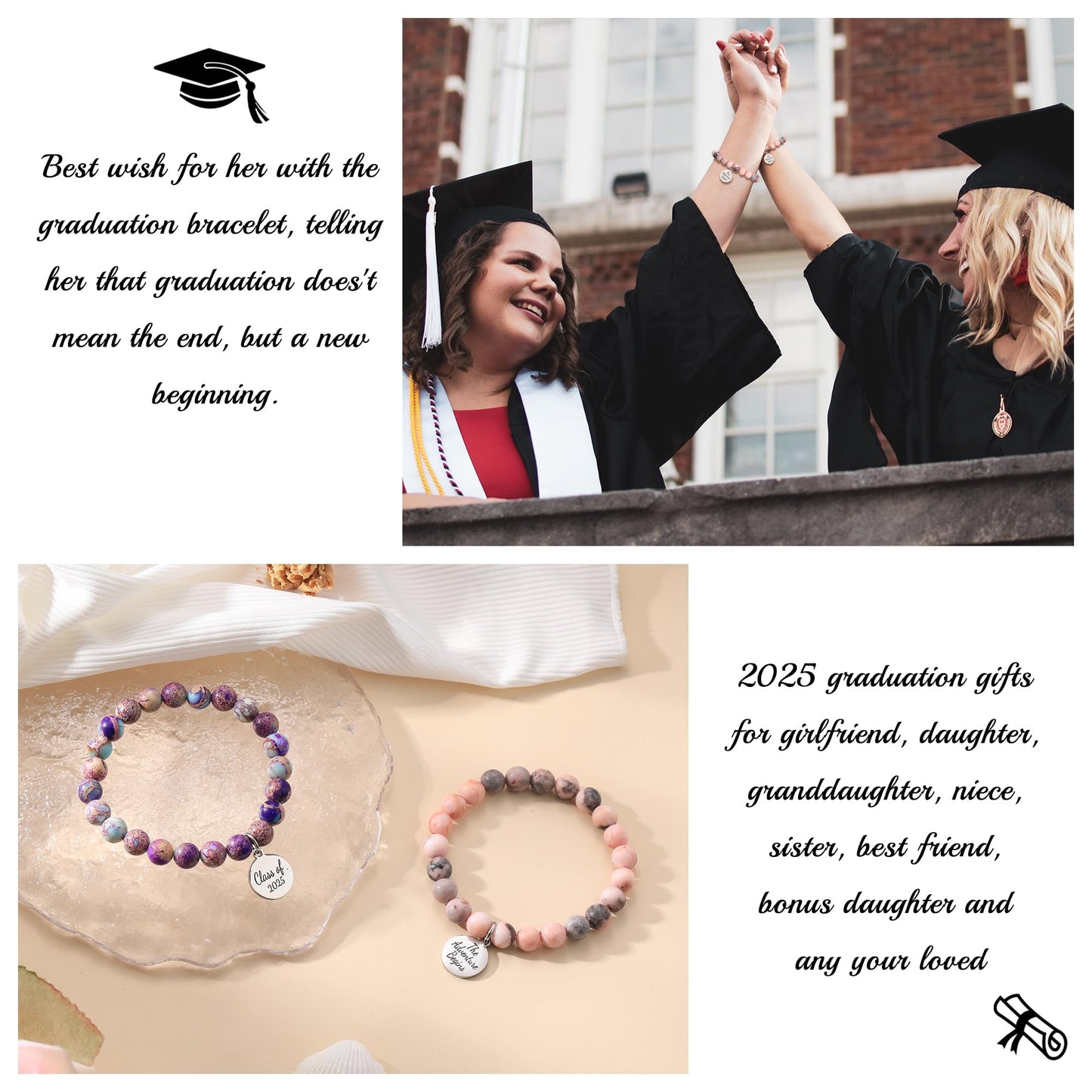 Sistble Graduation Gift for Her Class of 2026 Graduation Bracelet College High School Jasper Beaded Bracelets for Women Bonus Daughter Inspirational Gifts Trendy Jewelry