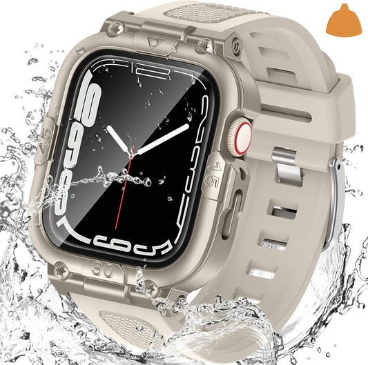 3-in-1 Waterproof Apple Watch Case with Band (44mm) – Full Coverage Bumper with Built-in Screen Protector