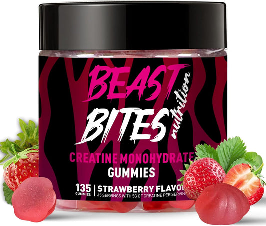 Creatine Monohydrate Gummies for Men & Women - 5g of Creatine Monohydrate per Serving - Sugar Free,Vegan, Strawberry Flavor, 135 Count (45 Servings).