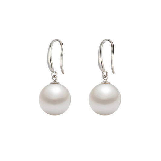 10mm Ocean Pearl Dangle Earrings Natural Shell Beads Drop Earrings Fashion Jewelry for Women-White