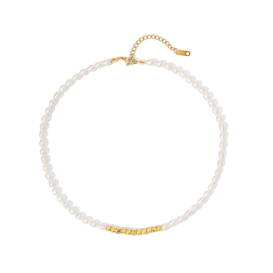 18K Gold Pearl Clavicle Necklace, Freshwater Pearl Beaded Necklace, Beautiful Women's Day, Birthday Gift for Wife,Girlfriend (style two, 18K)